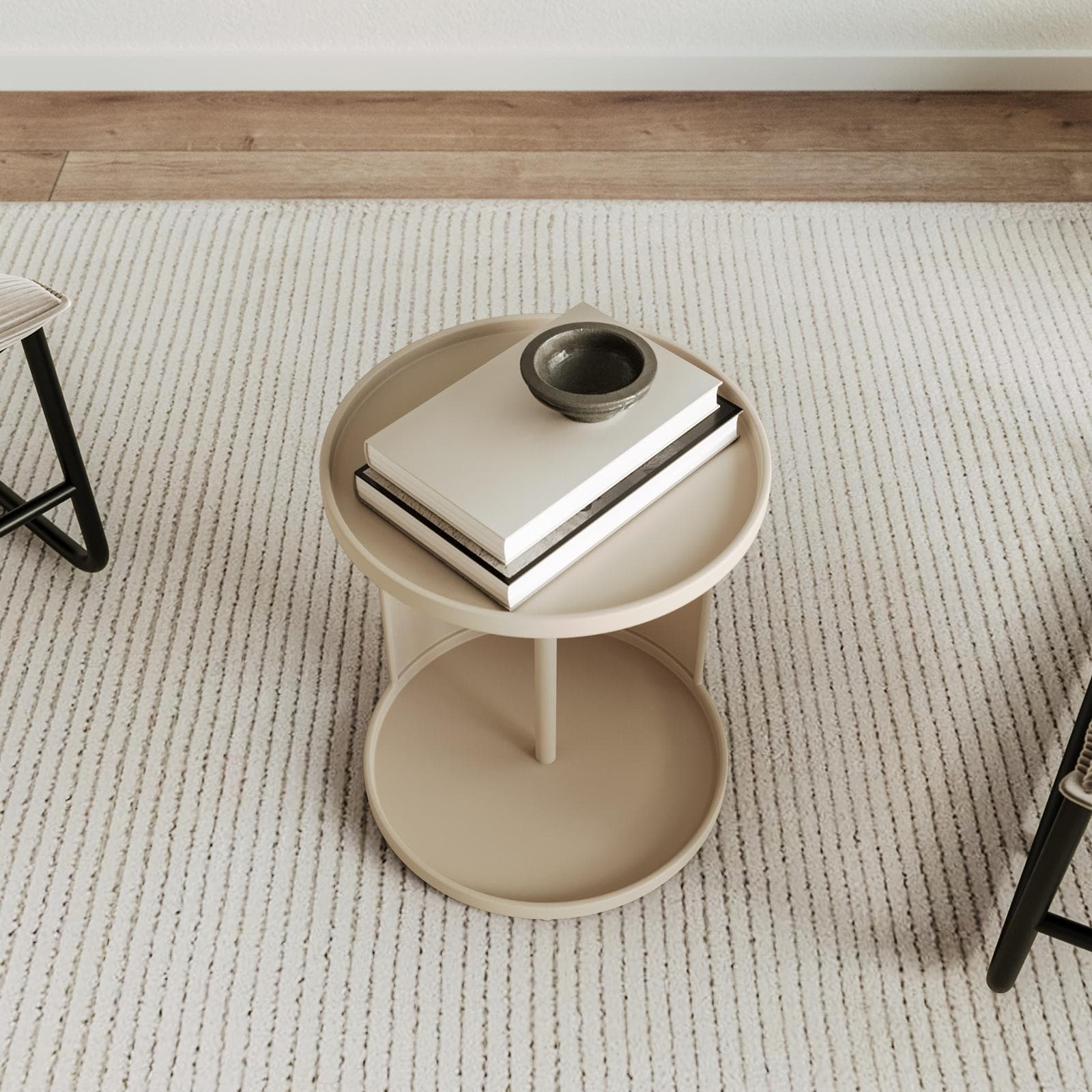 Tavolino rotondo 35 cm in metallo tortora opaco con design moderno - Kicro