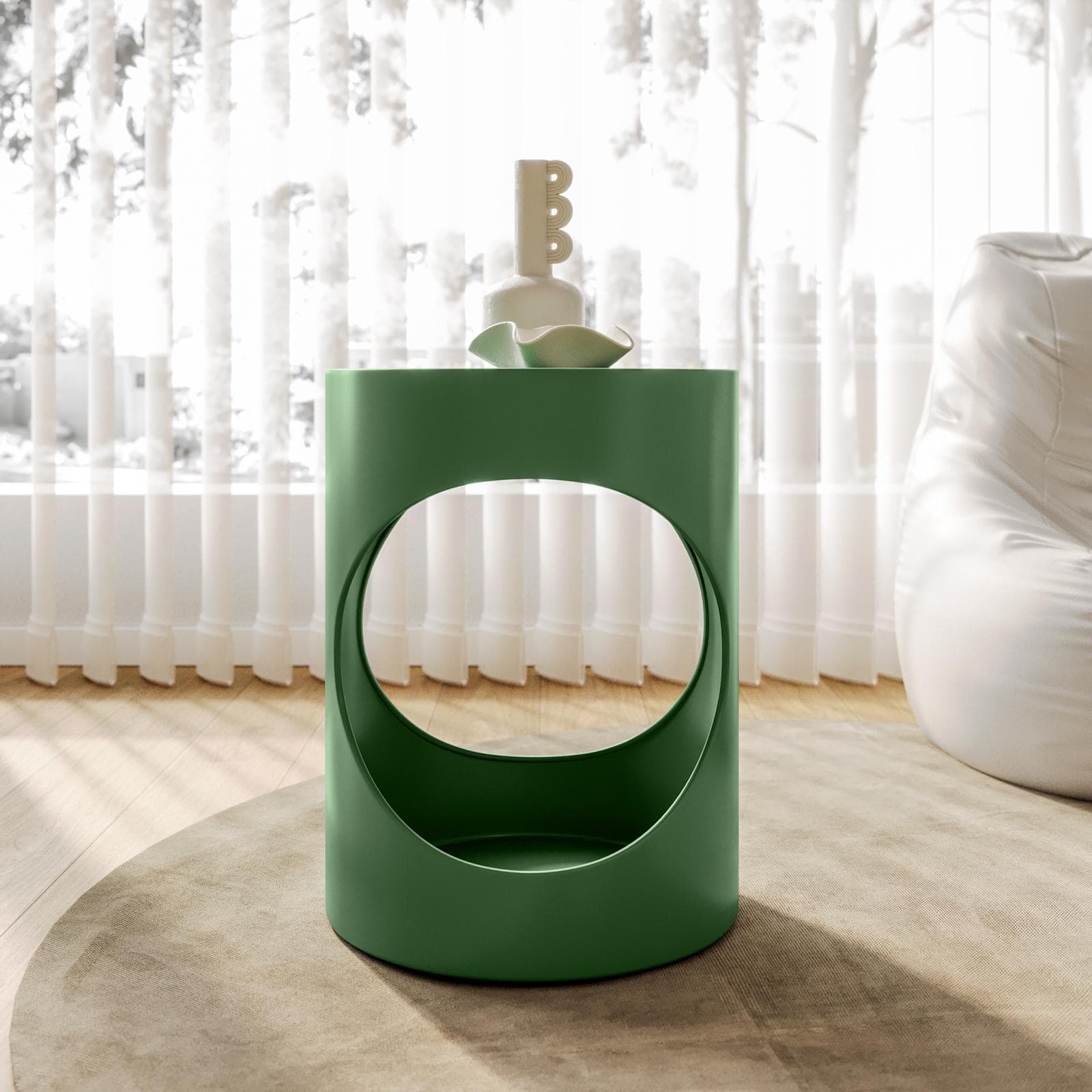 Tavolino rotondo 36 cm in metallo verde oliva opaco - Disdag