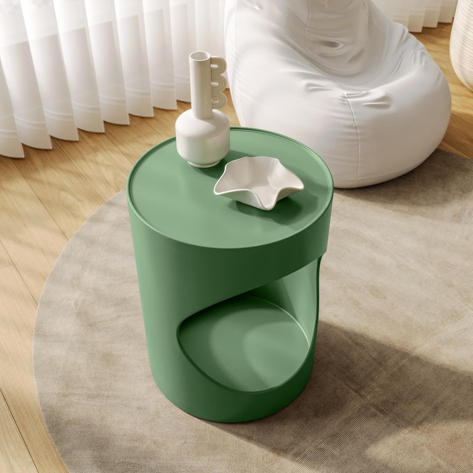 Tavolino rotondo 36 cm in metallo verde oliva opaco - Disdag