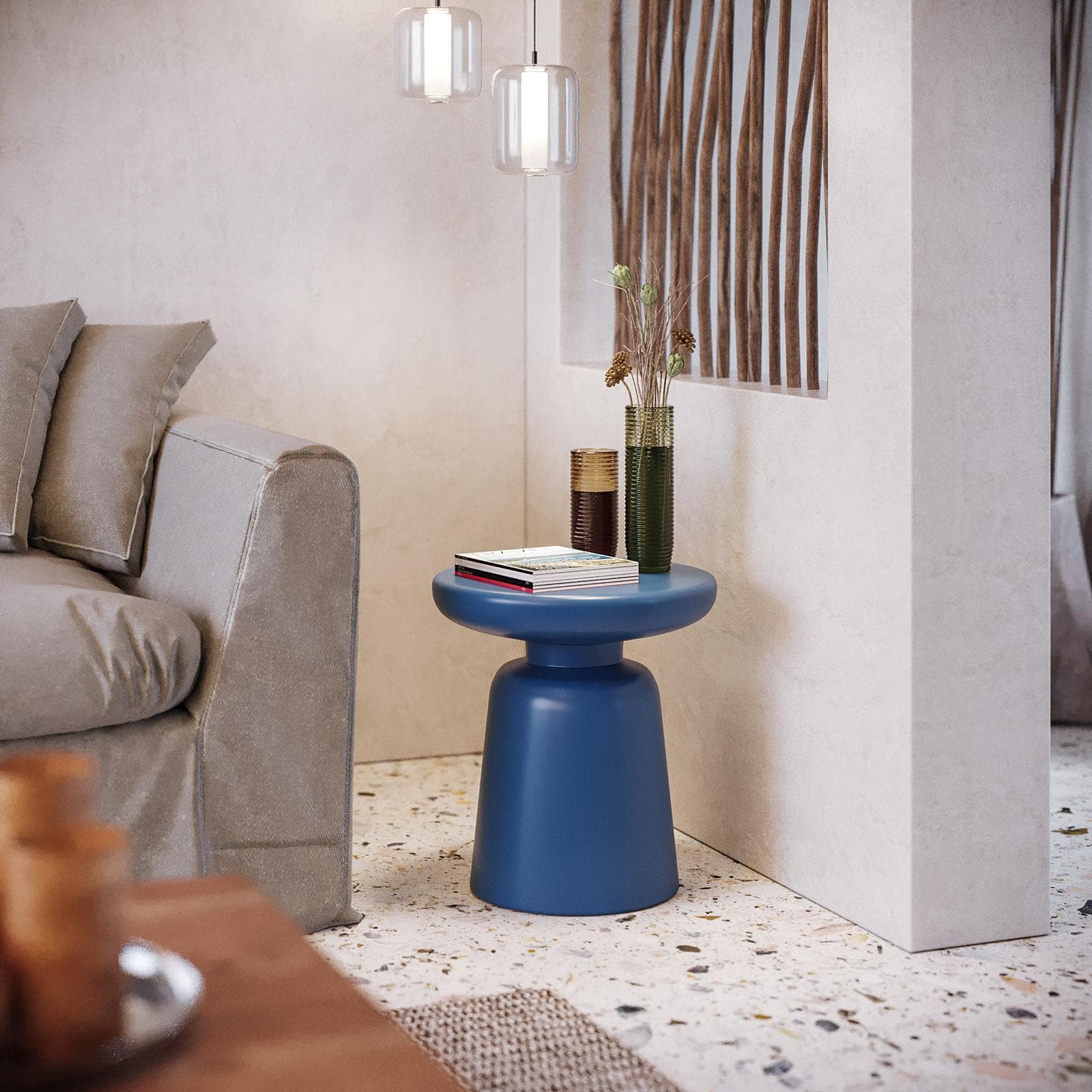 Tavolino rotondo 38 cm multiuso in polietilene blu - Fungho