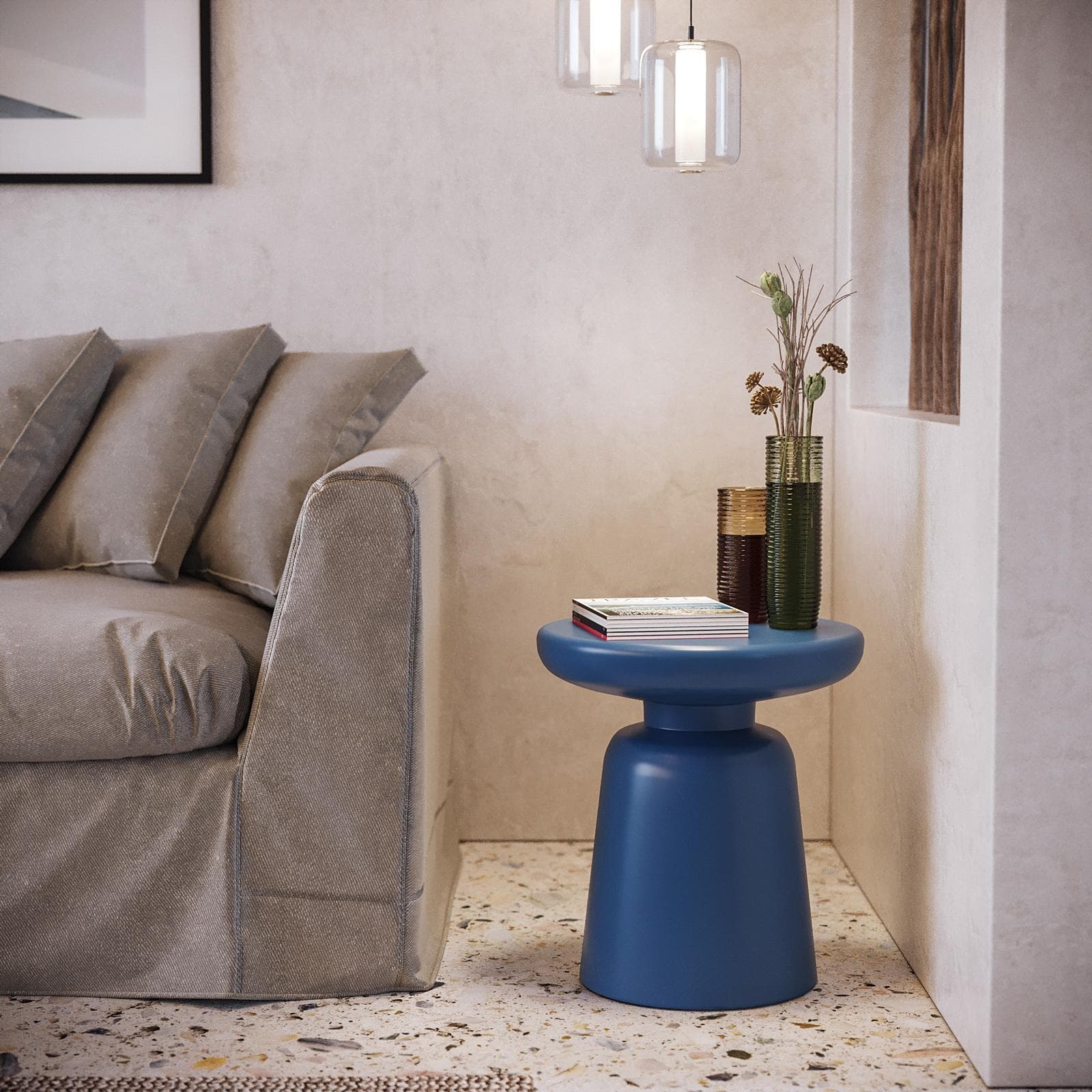 Tavolino rotondo 38 cm multiuso in polietilene blu - Fungho
