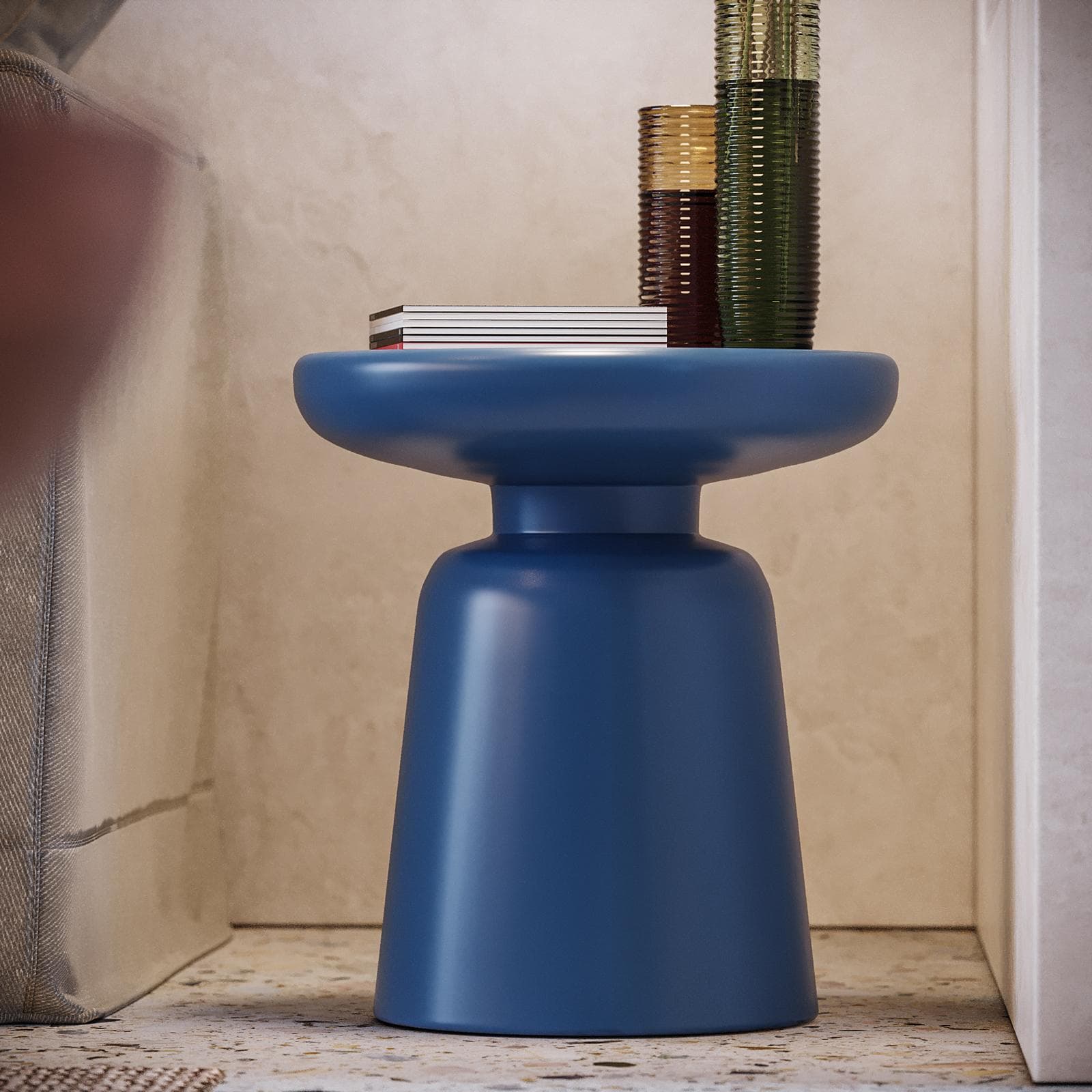Tavolino rotondo 38 cm multiuso in polietilene blu - Fungho