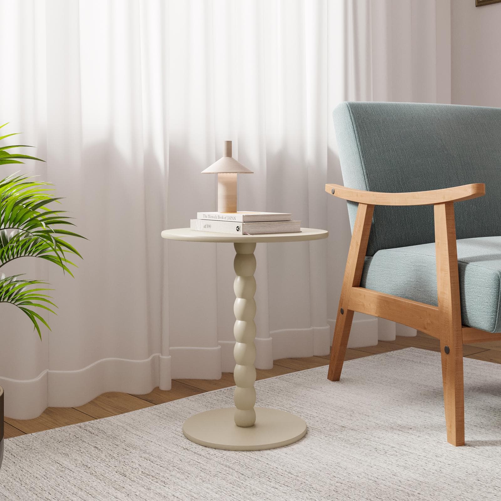 Tavolino rotondo 39 cm beige con modanature - Minek