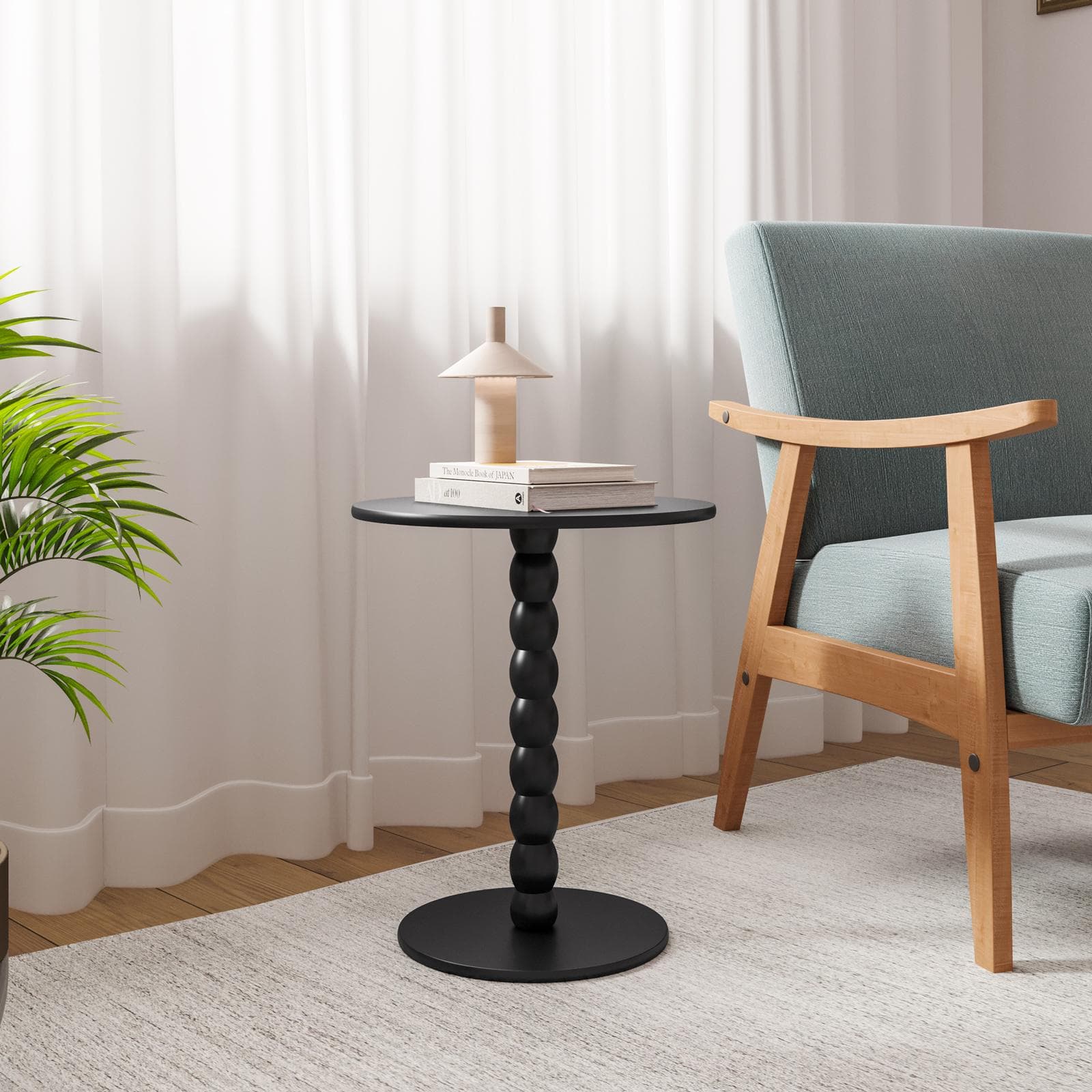 Tavolino rotondo 39 cm nero con modanature - Minek