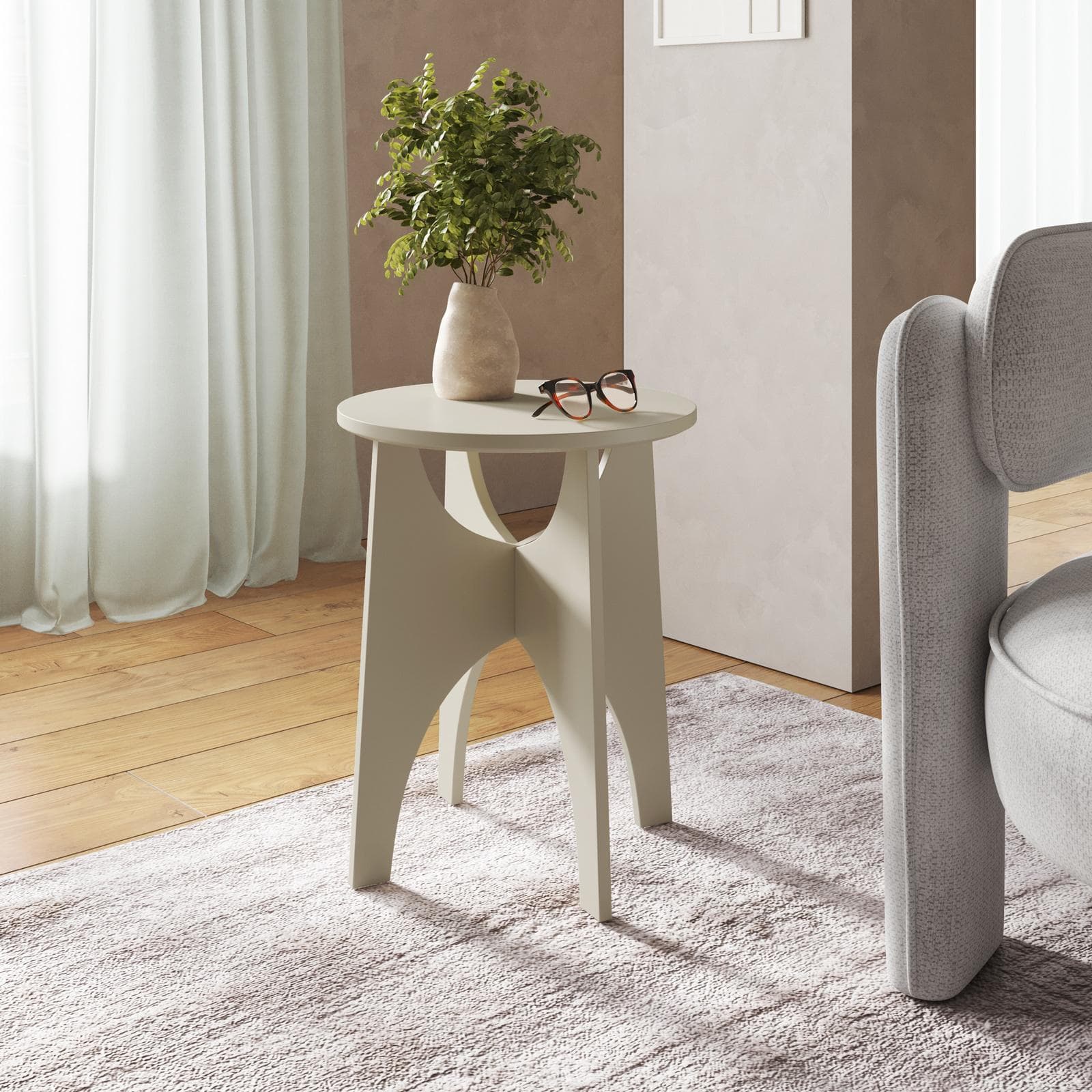 Tavolino rotondo 40 cm beige con design curvo - Toby