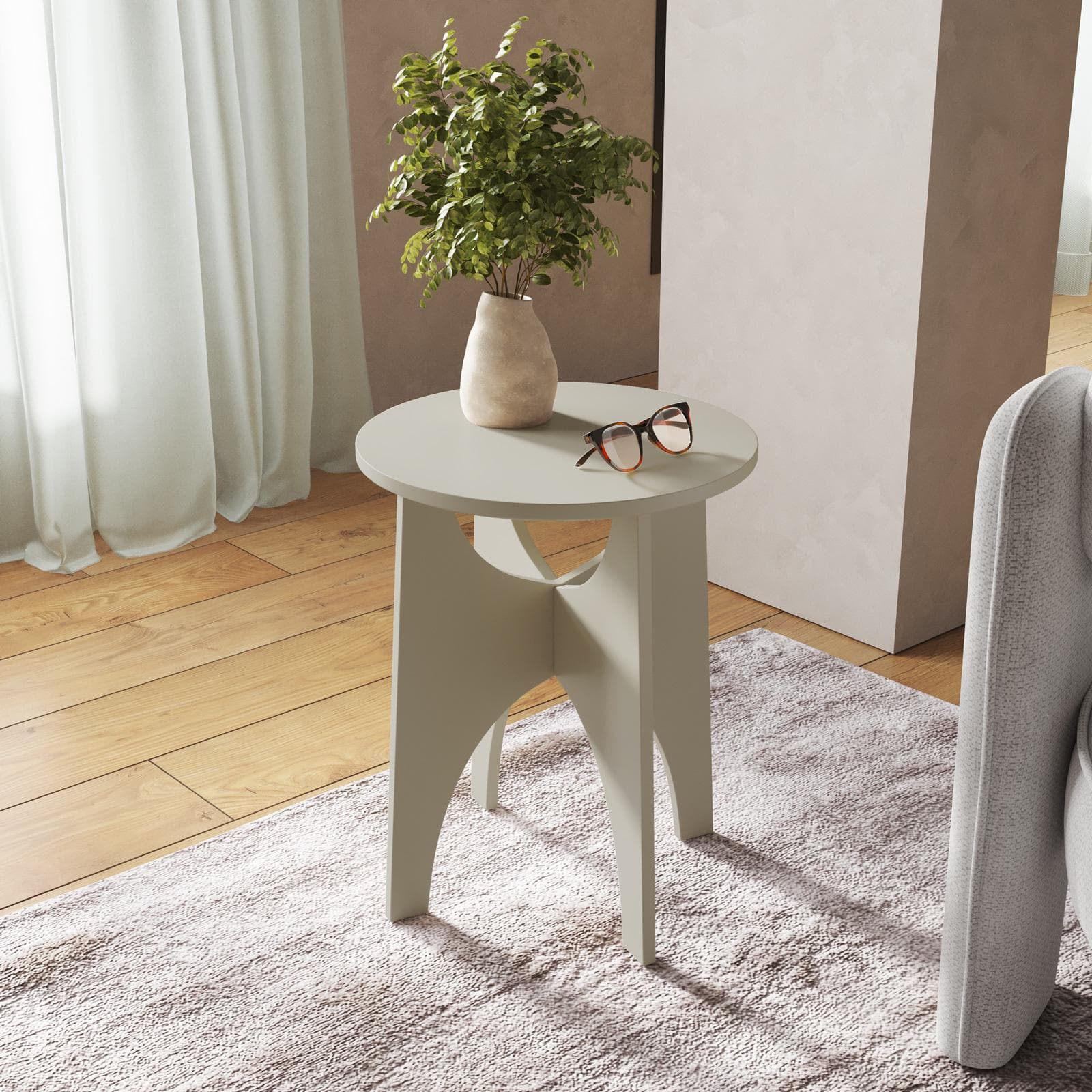 Tavolino rotondo 40 cm beige con design curvo - Toby