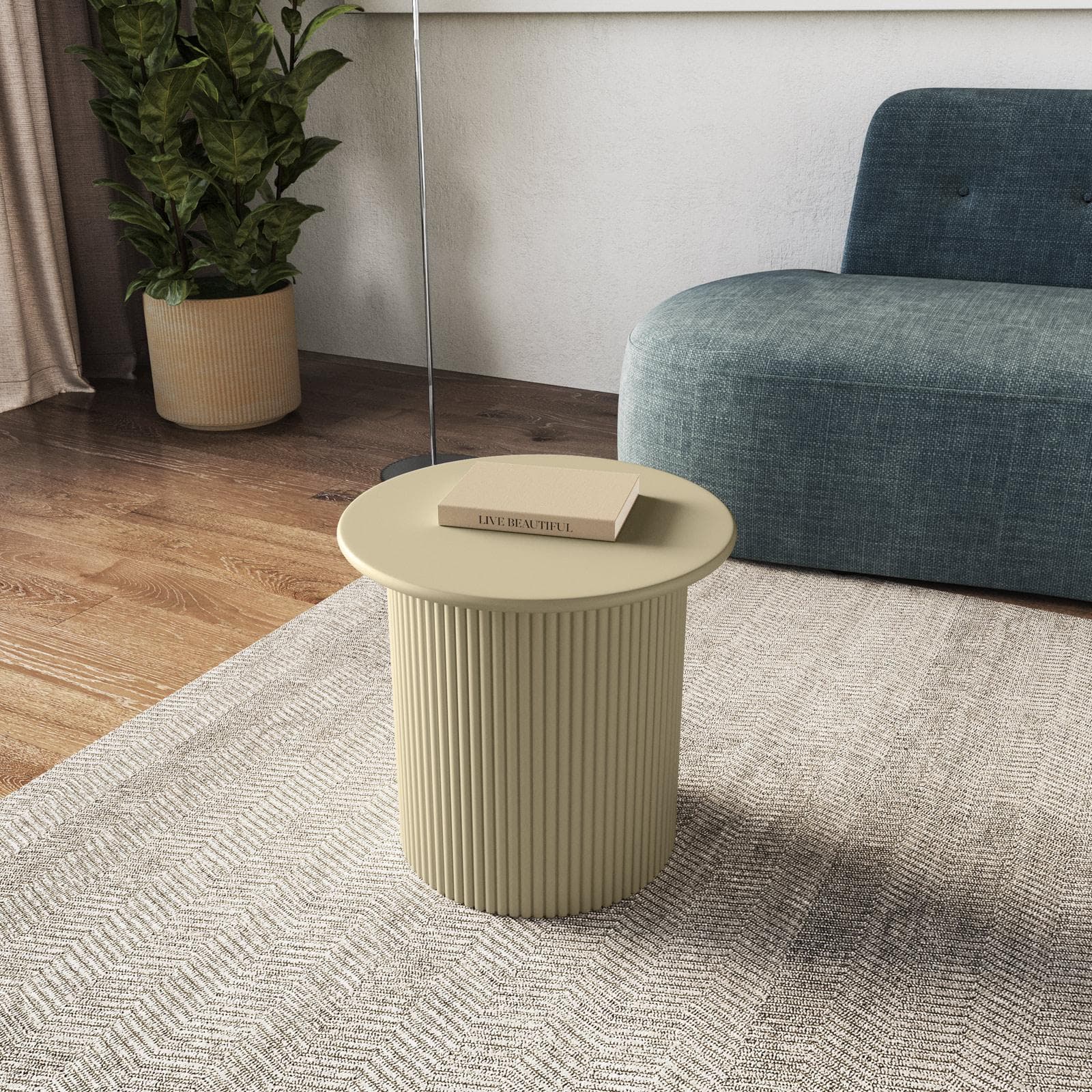 Tavolino rotondo 40 cm in legno cannettato beige - Doncaster