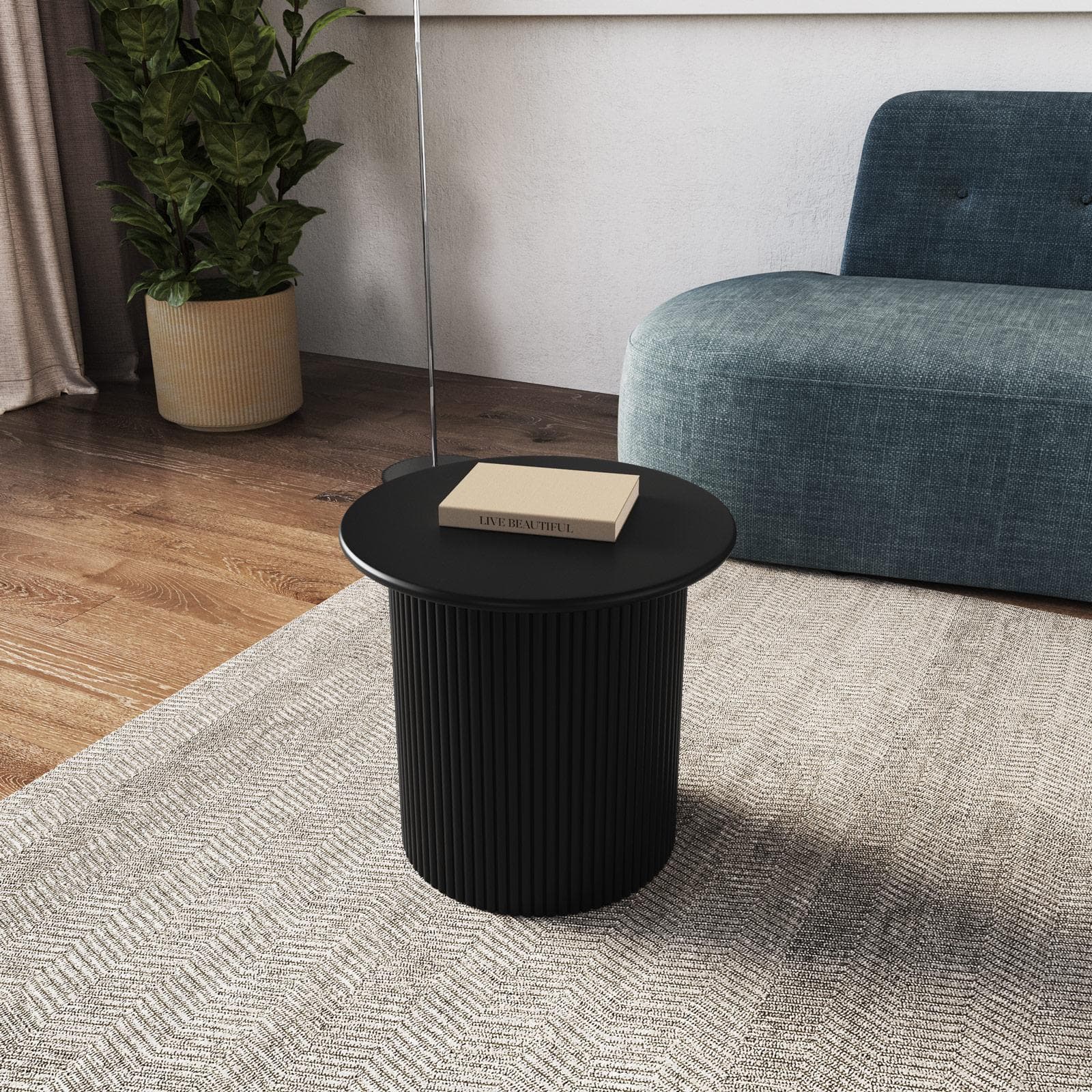 Tavolino rotondo 40 cm in legno cannettato nero - Doncaster
