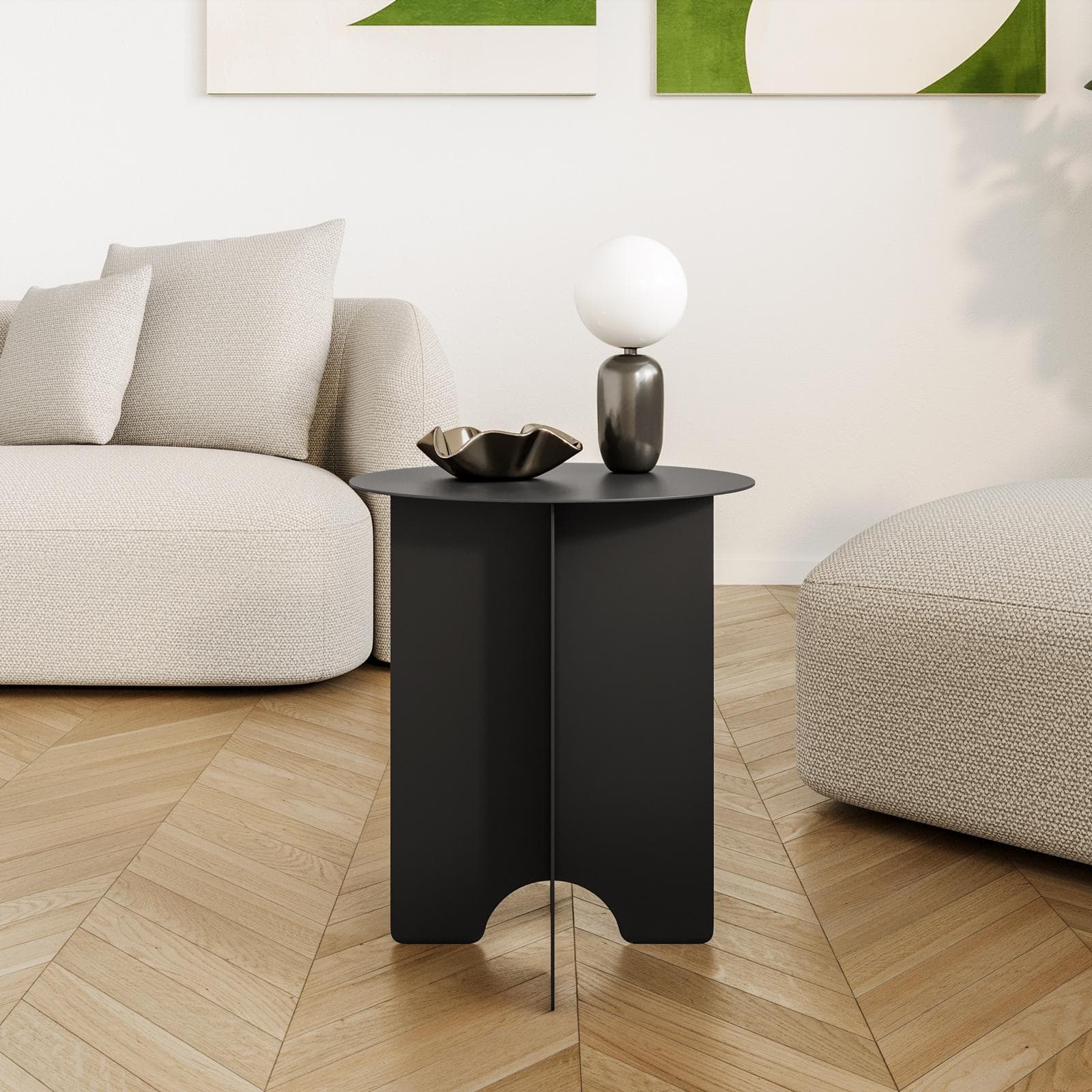 Tavolino rotondo 40 cm in metallo nero opaco - Lamon