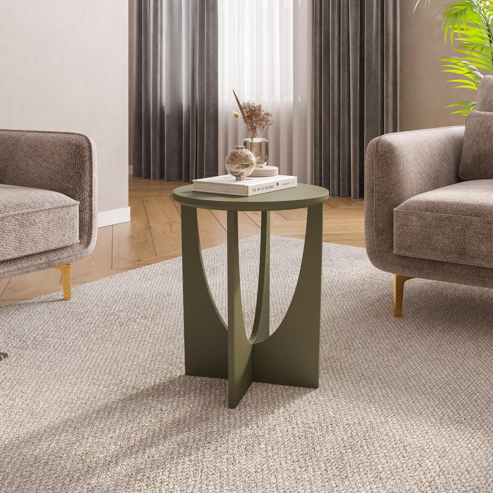 Tavolino rotondo 40 cm verde oliva con design moderno - Django