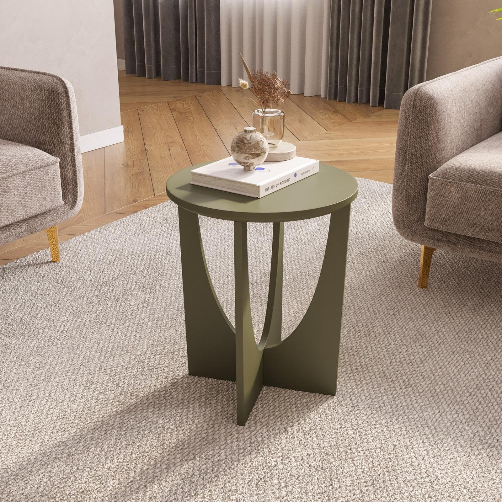 Tavolino rotondo 40 cm verde oliva con design moderno - Django