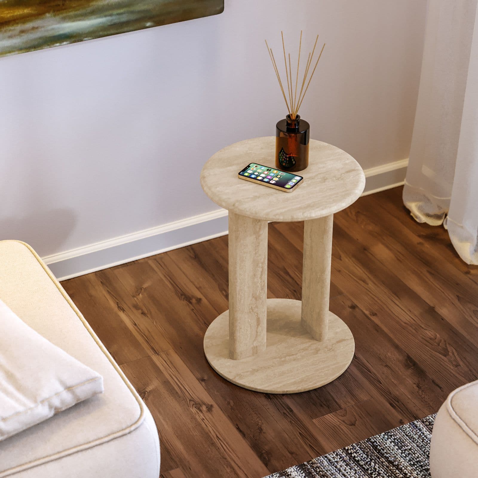 Tavolino rotondo 40x53h cm effetto travertino beige - Marvel