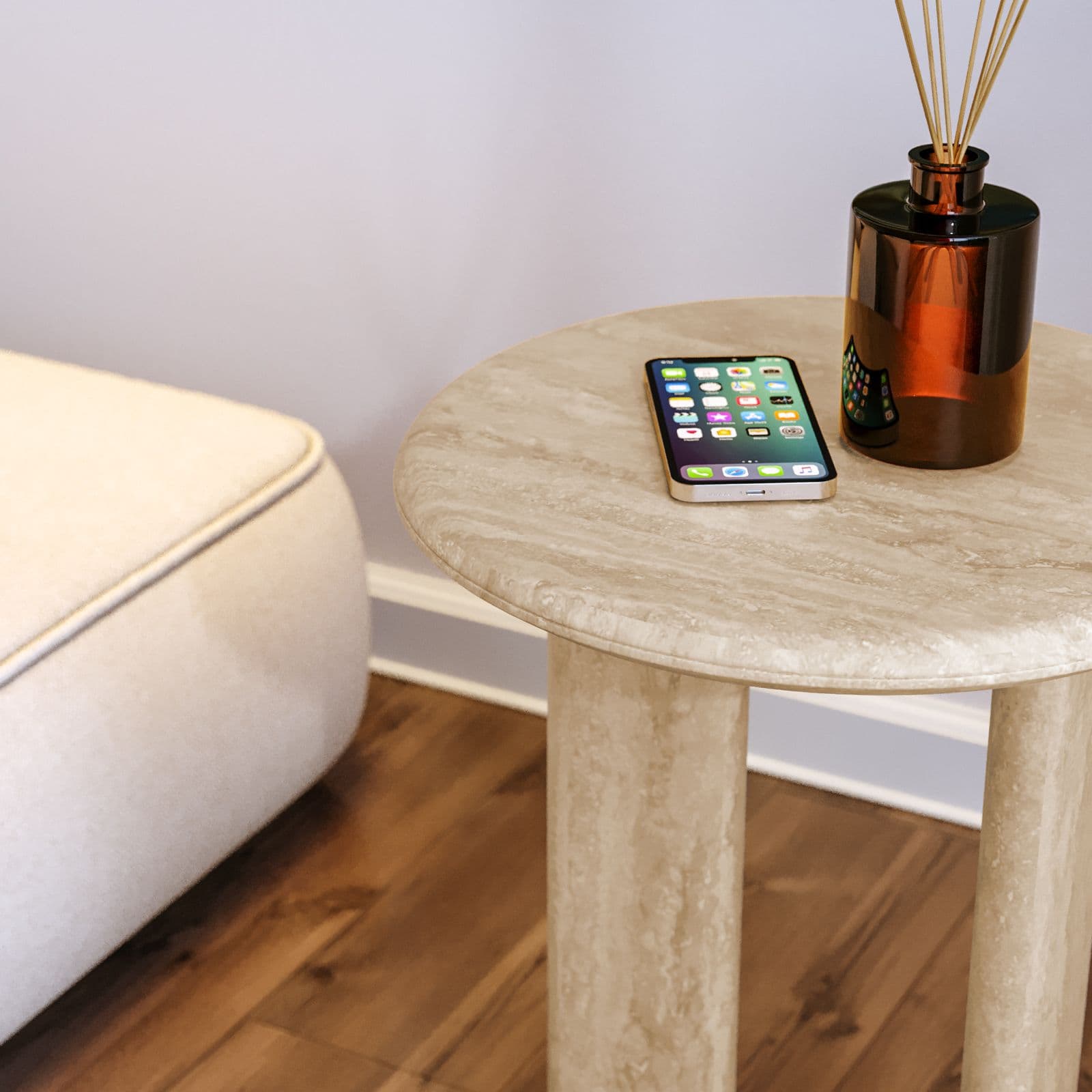Tavolino rotondo 40x53h cm effetto travertino beige - Marvel