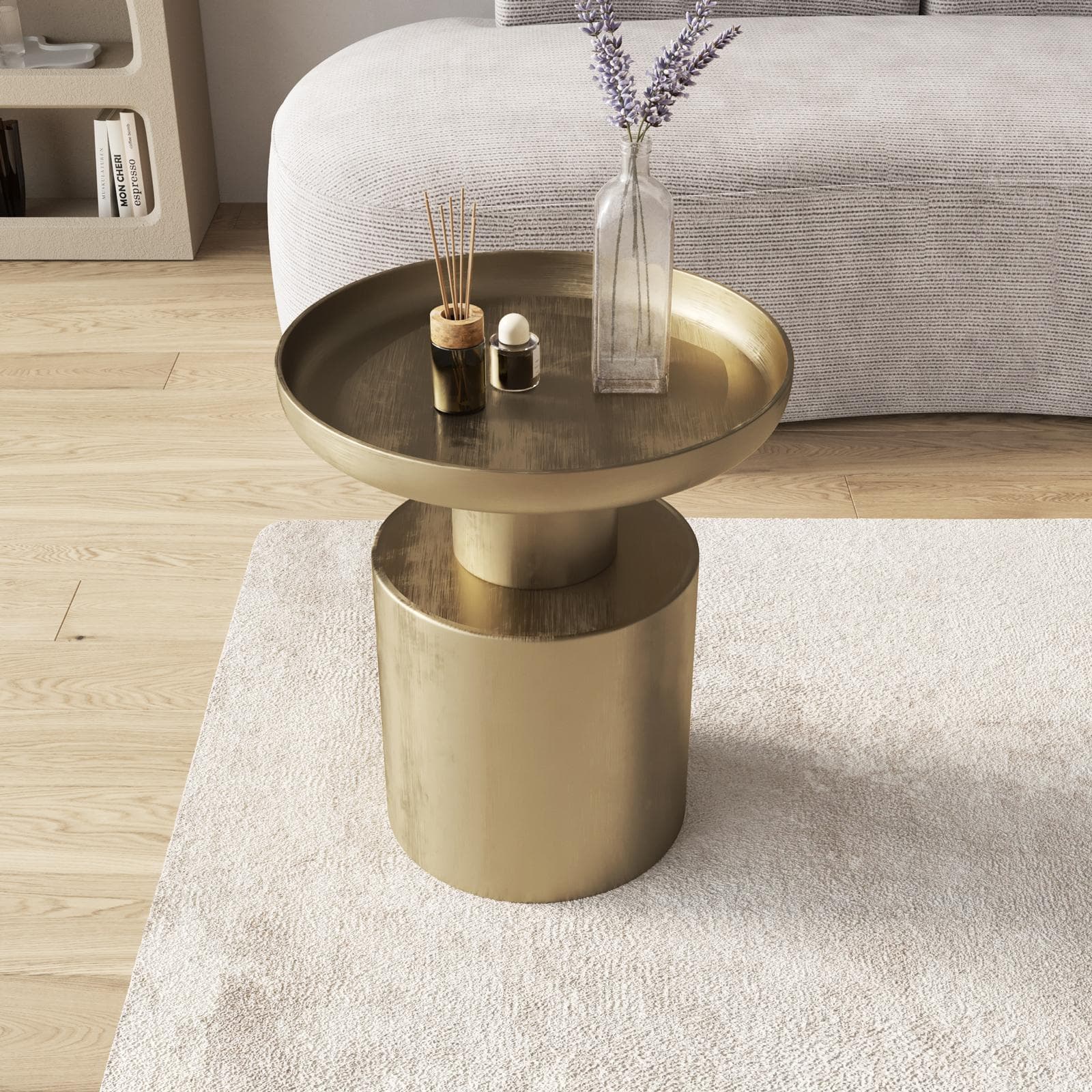 Tavolino rotondo 41 cm in ferro oro spazzolato - Zyren