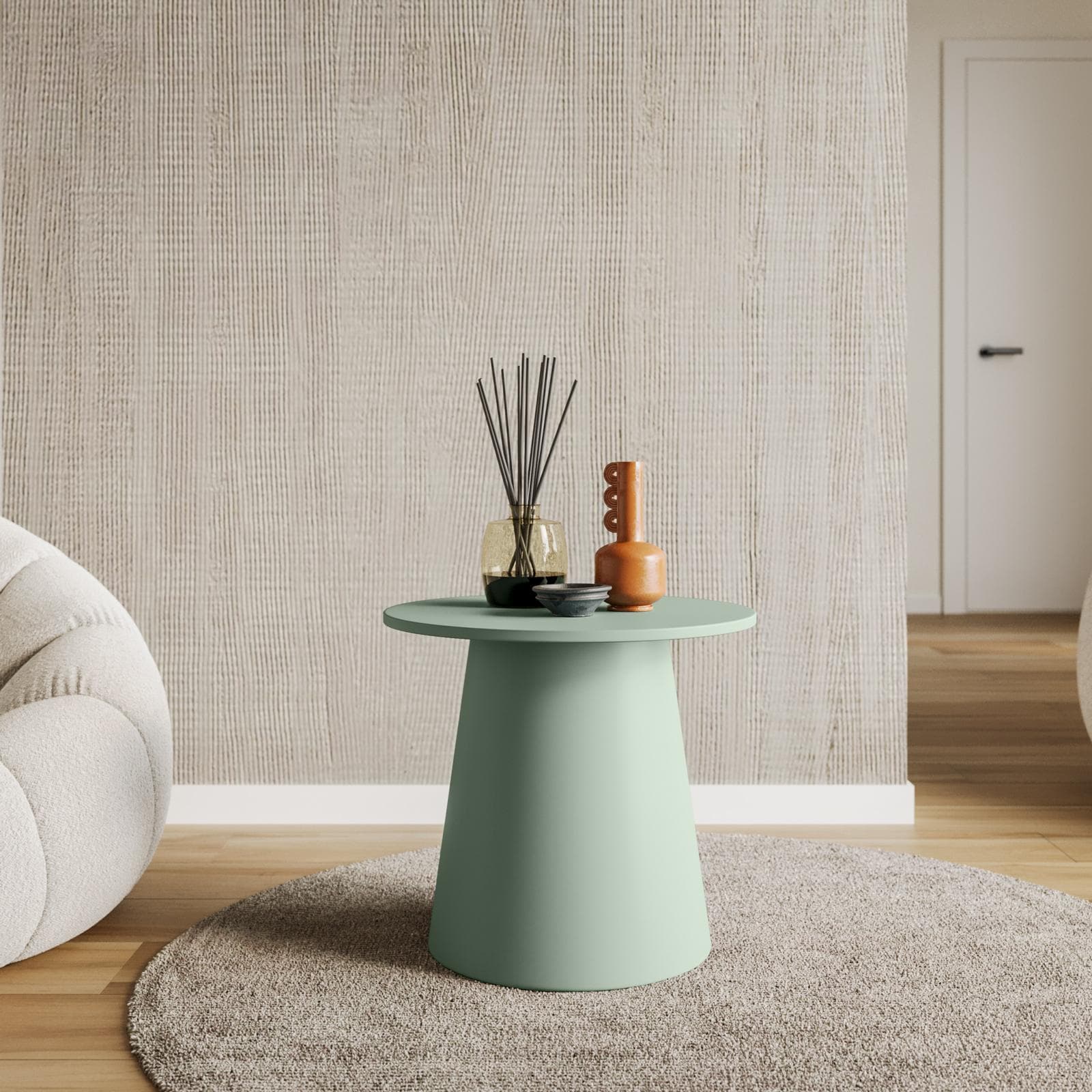 Tavolino rotondo 44 cm in legno verde salvia con base conica - Tecri