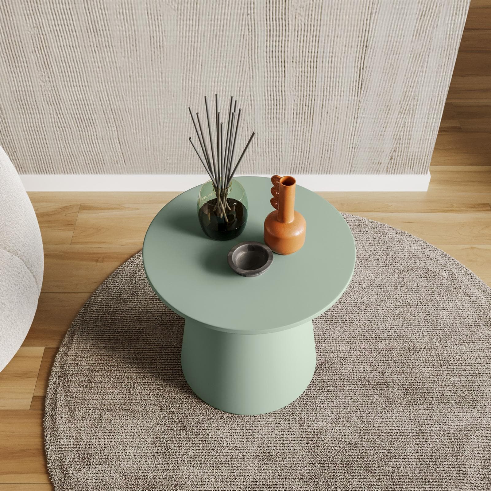 Tavolino rotondo 44 cm in legno verde salvia con base conica - Tecri