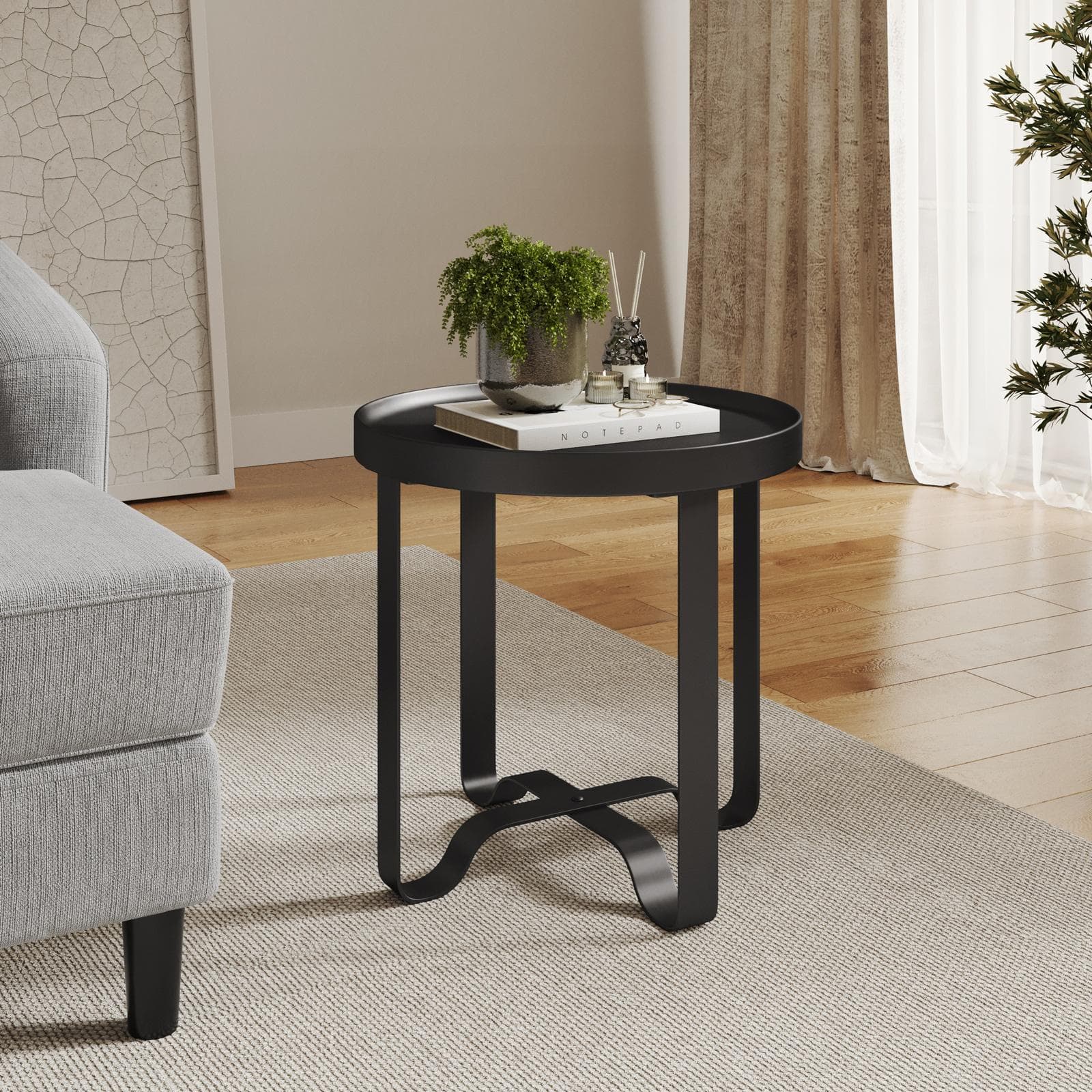 Tavolino rotondo 50 cm in metallo nero - Kormi