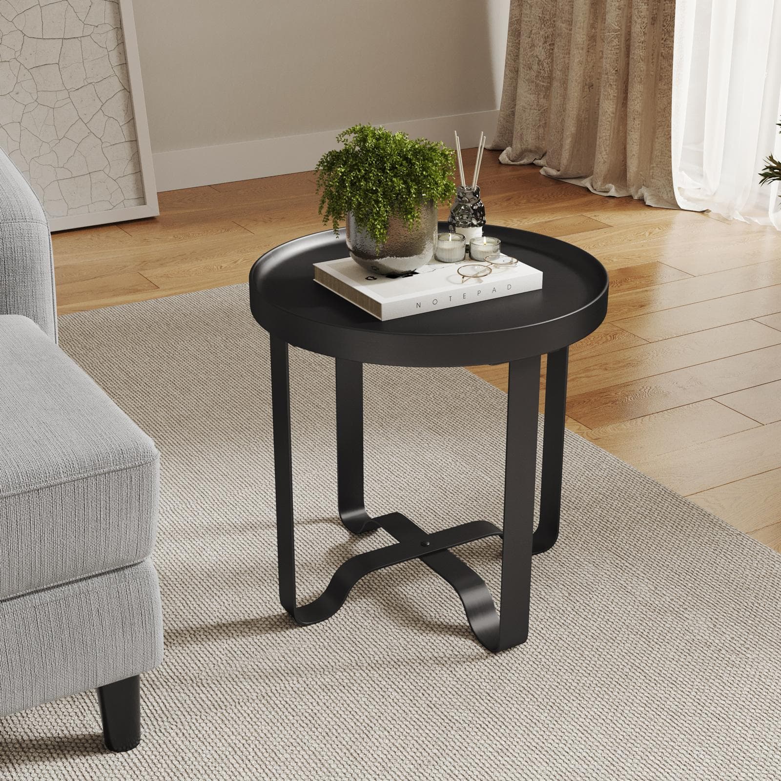 Tavolino rotondo 50 cm in metallo nero - Kormi