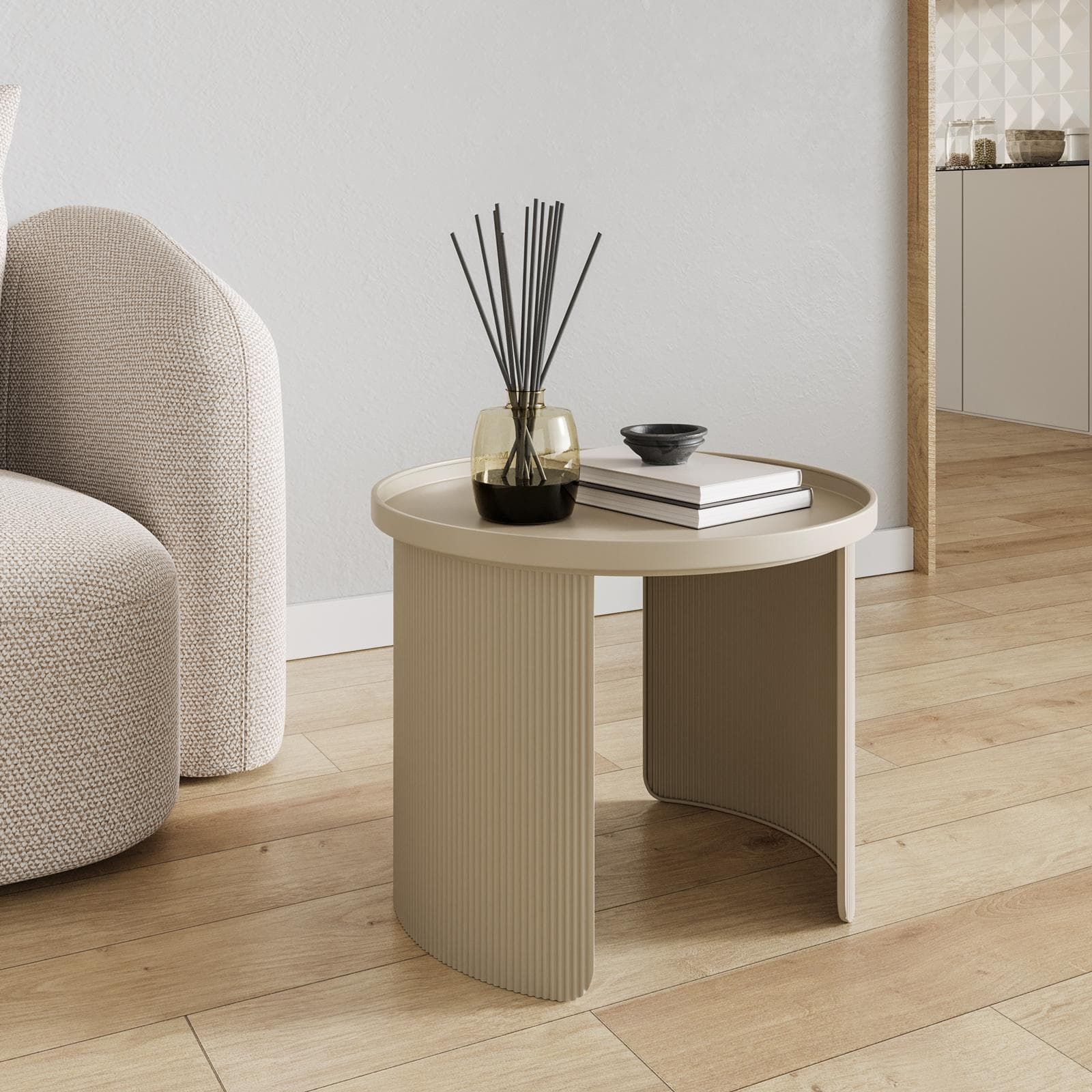 Tavolino rotondo 50 cm in metallo tortora opaco - Betli