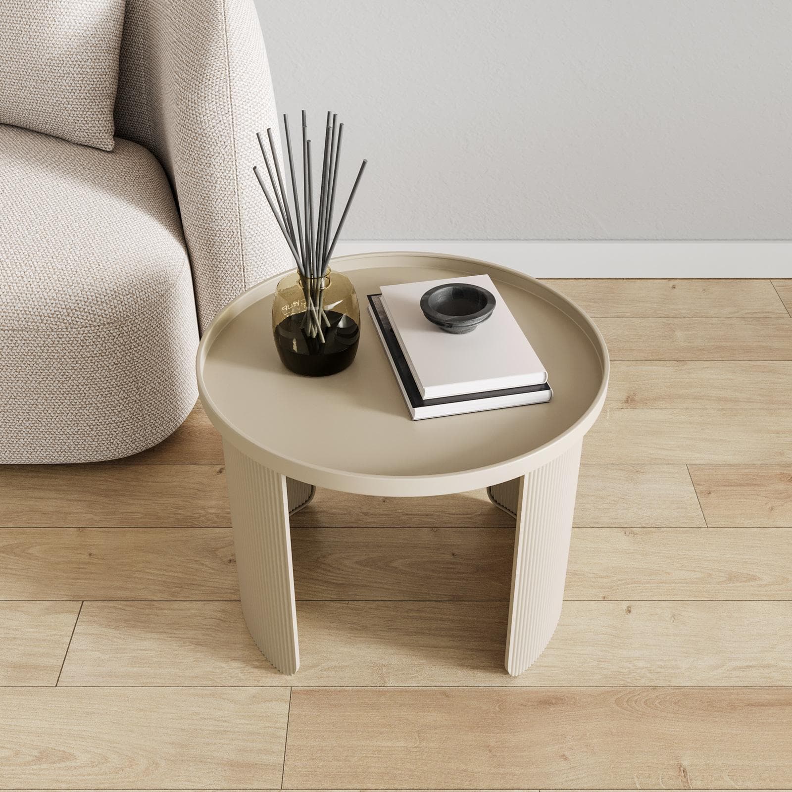 Tavolino rotondo 50 cm in metallo tortora opaco - Betli
