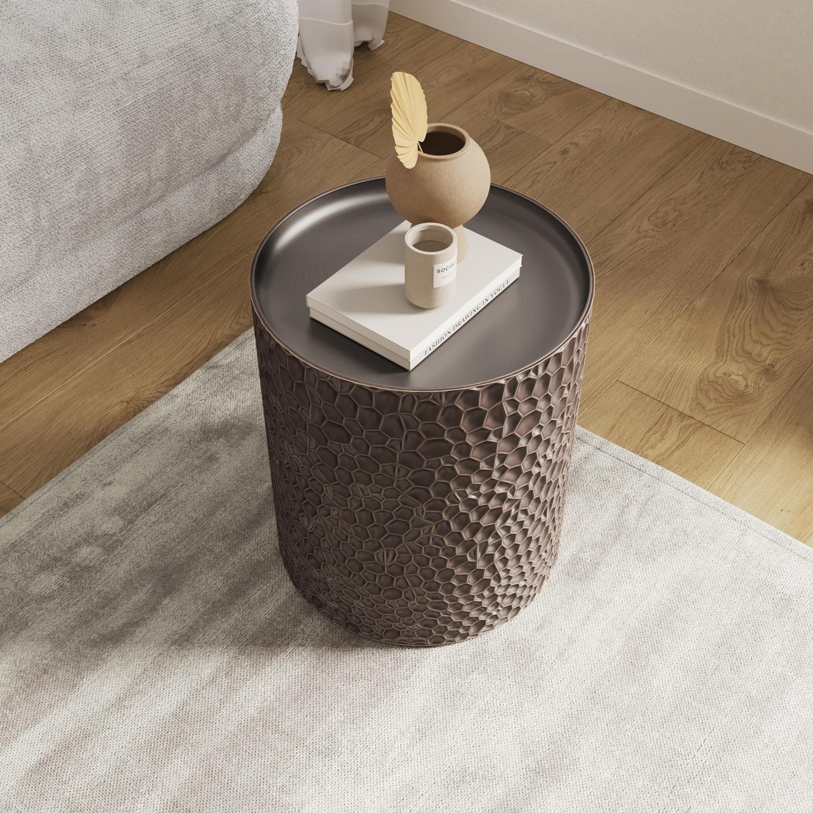 Tavolino rotondo 35 cm ferro oro martellato - Zalviro