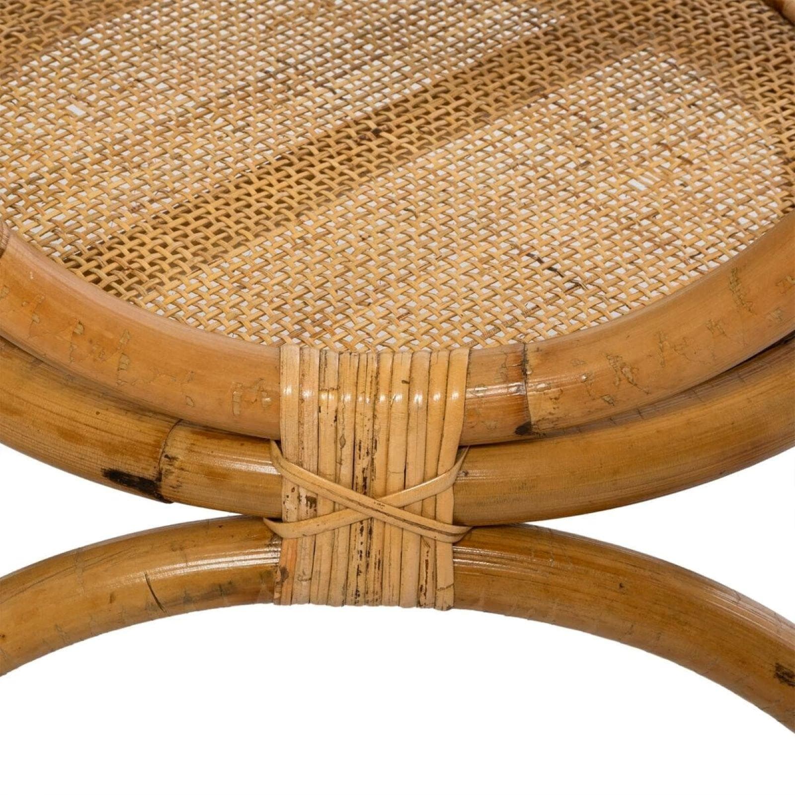 Tavolino rotondo 60 cm in legno rattan e piano in vetro temperato - Zena