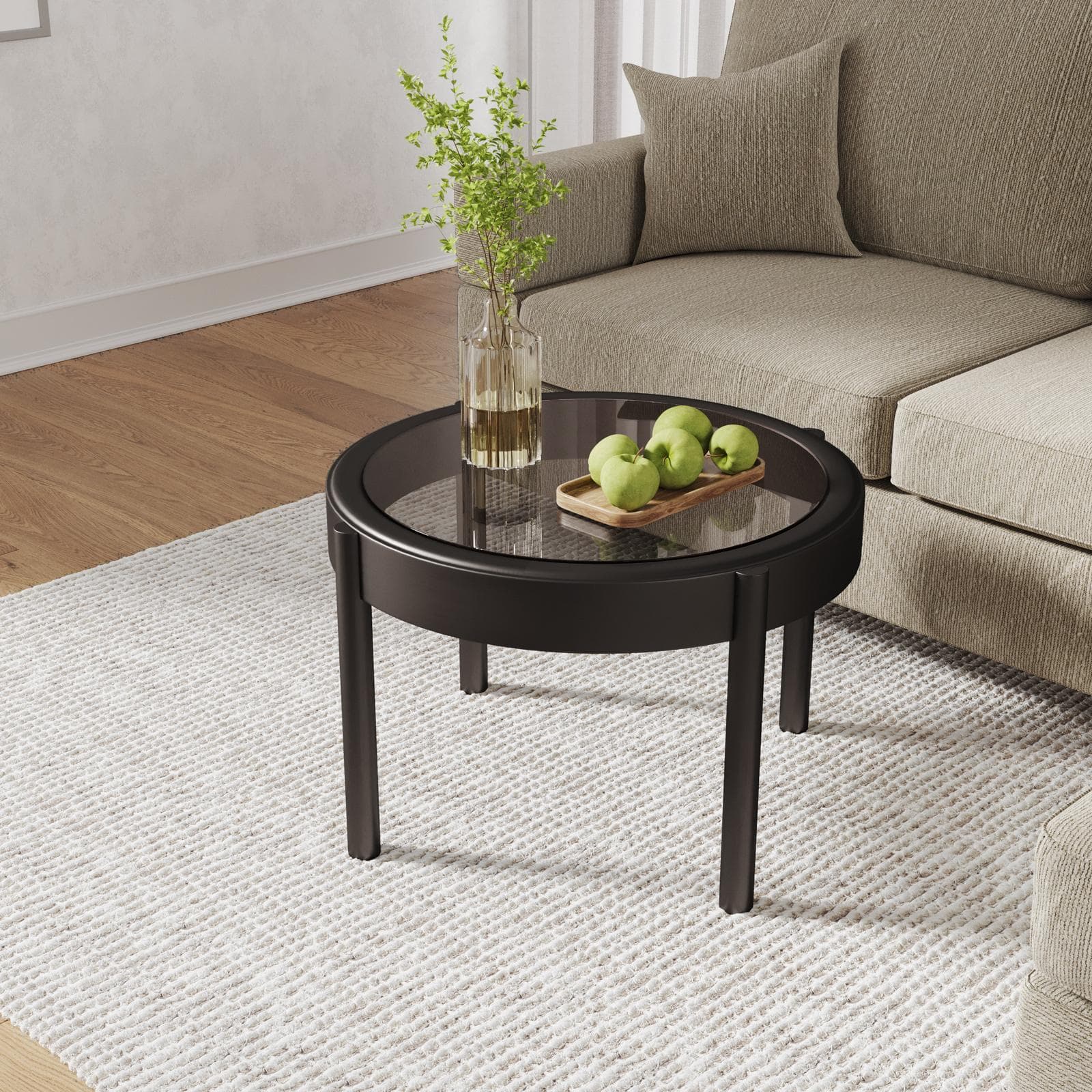 Tavolino rotondo 64 cm in metallo nero e top in vetro fumè - Koil