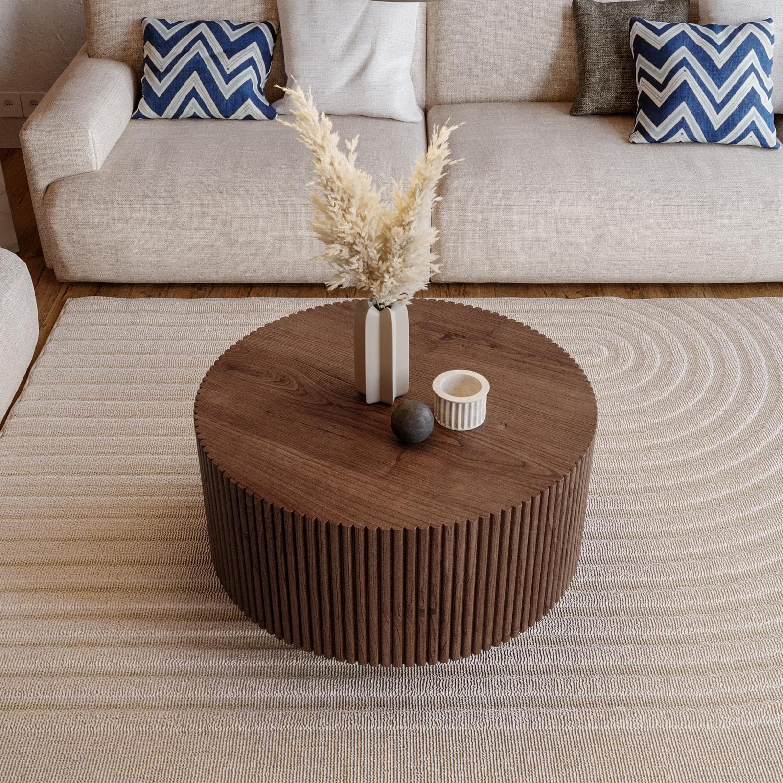 Tavolino rotondo 70 cm in legno di mango cannettato - Maltese