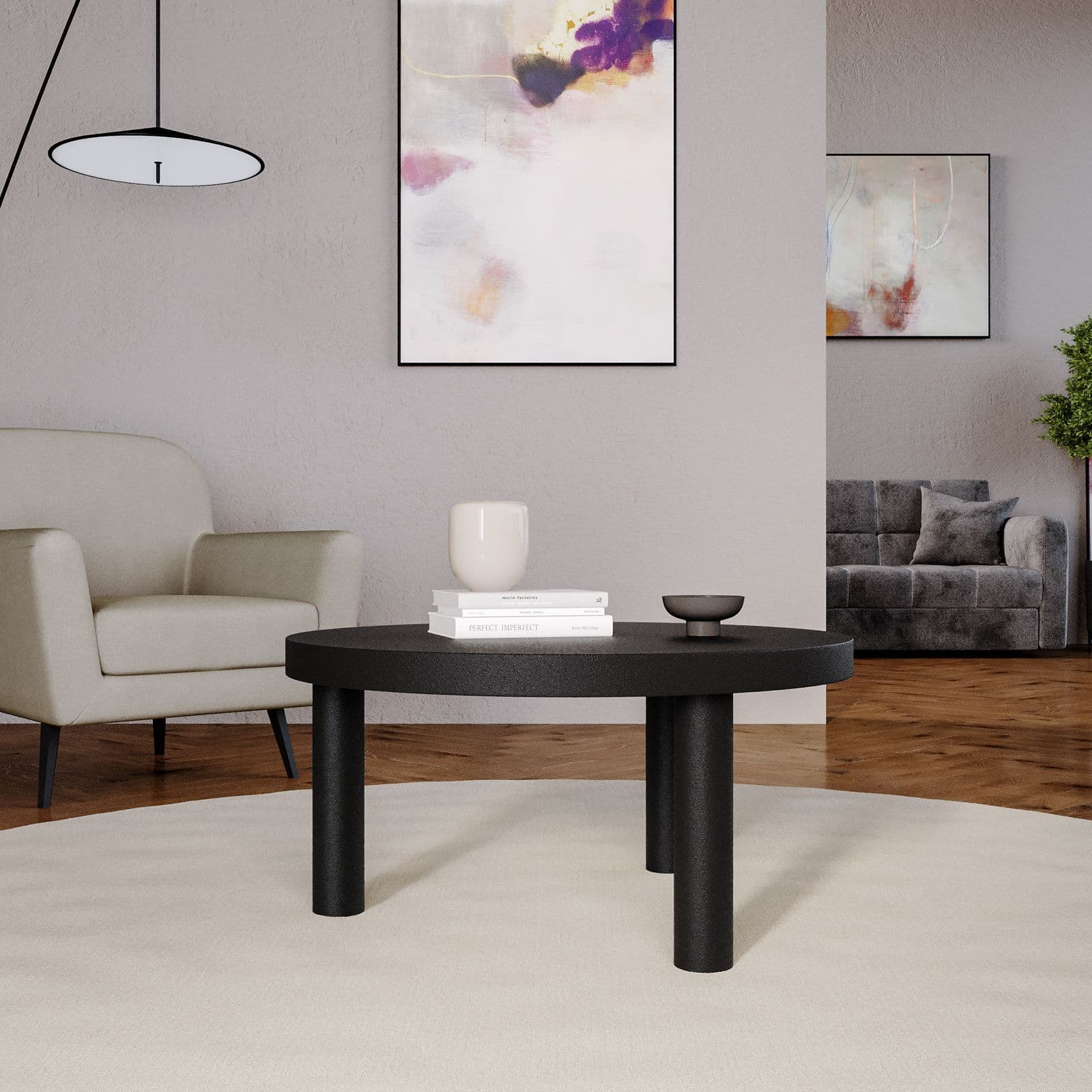 Tavolino rotondo 80x40h cm nero effetto pietra - Benson