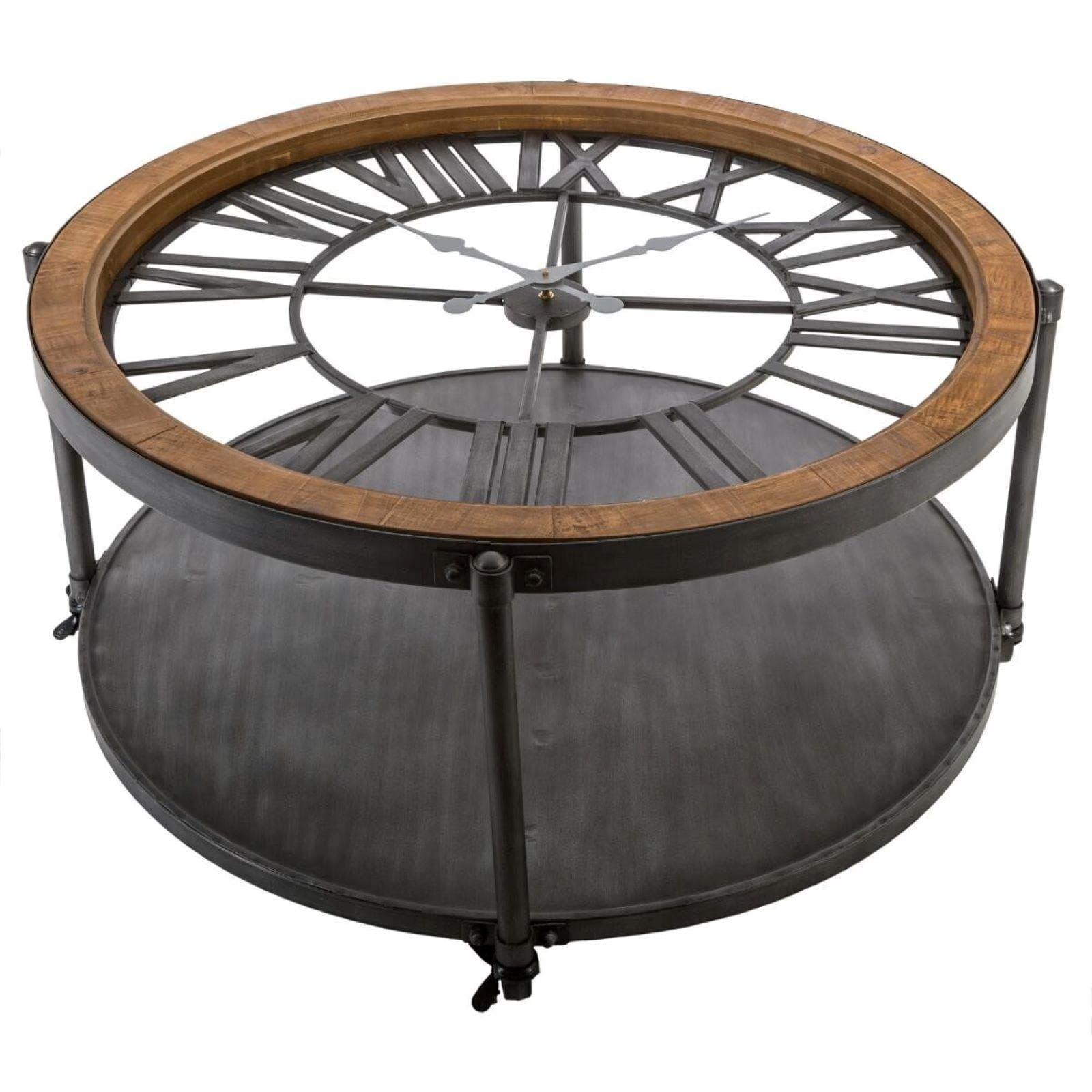 Tavolino rotondo 95 cm in metallo nero con top orologio a batterie - Manon