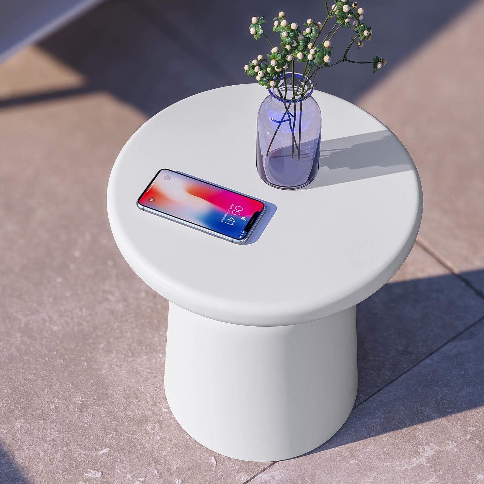 Tavolino rotondo da esterno 38 cm multiuso in polietilene bianco - Fungho