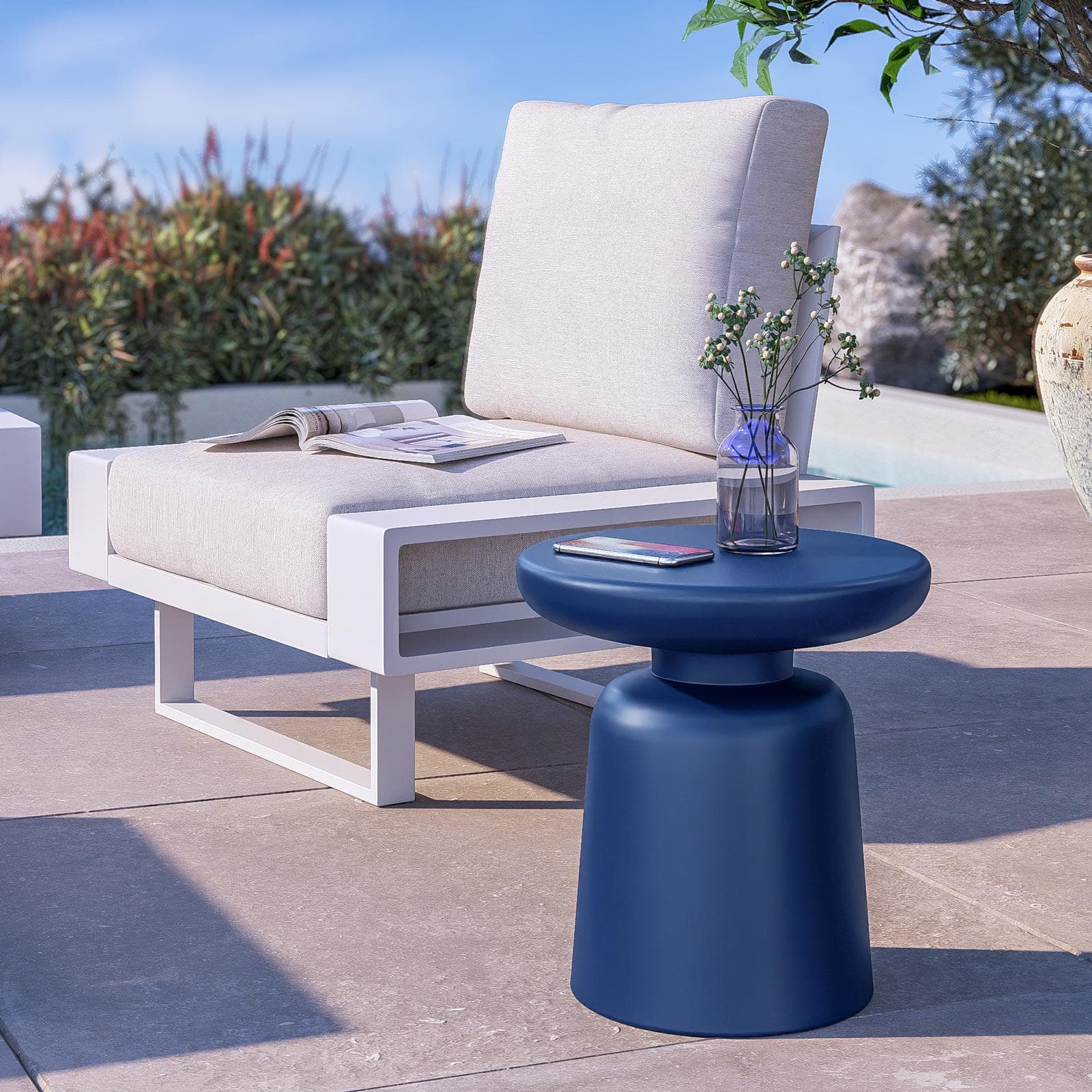 Tavolino rotondo da esterno 38 cm multiuso in polietilene blu - Fungho