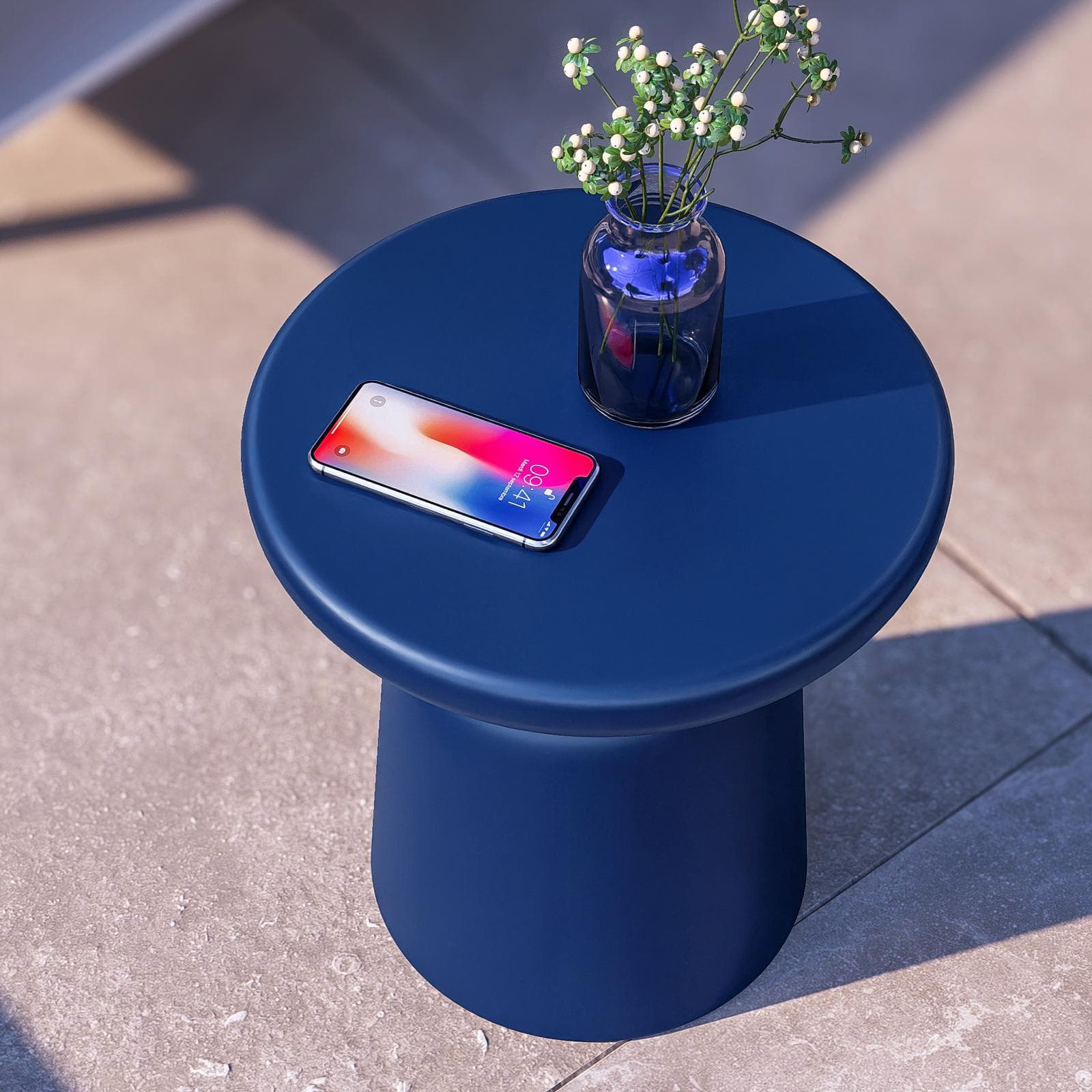 Tavolino rotondo da esterno 38 cm multiuso in polietilene blu - Fungho
