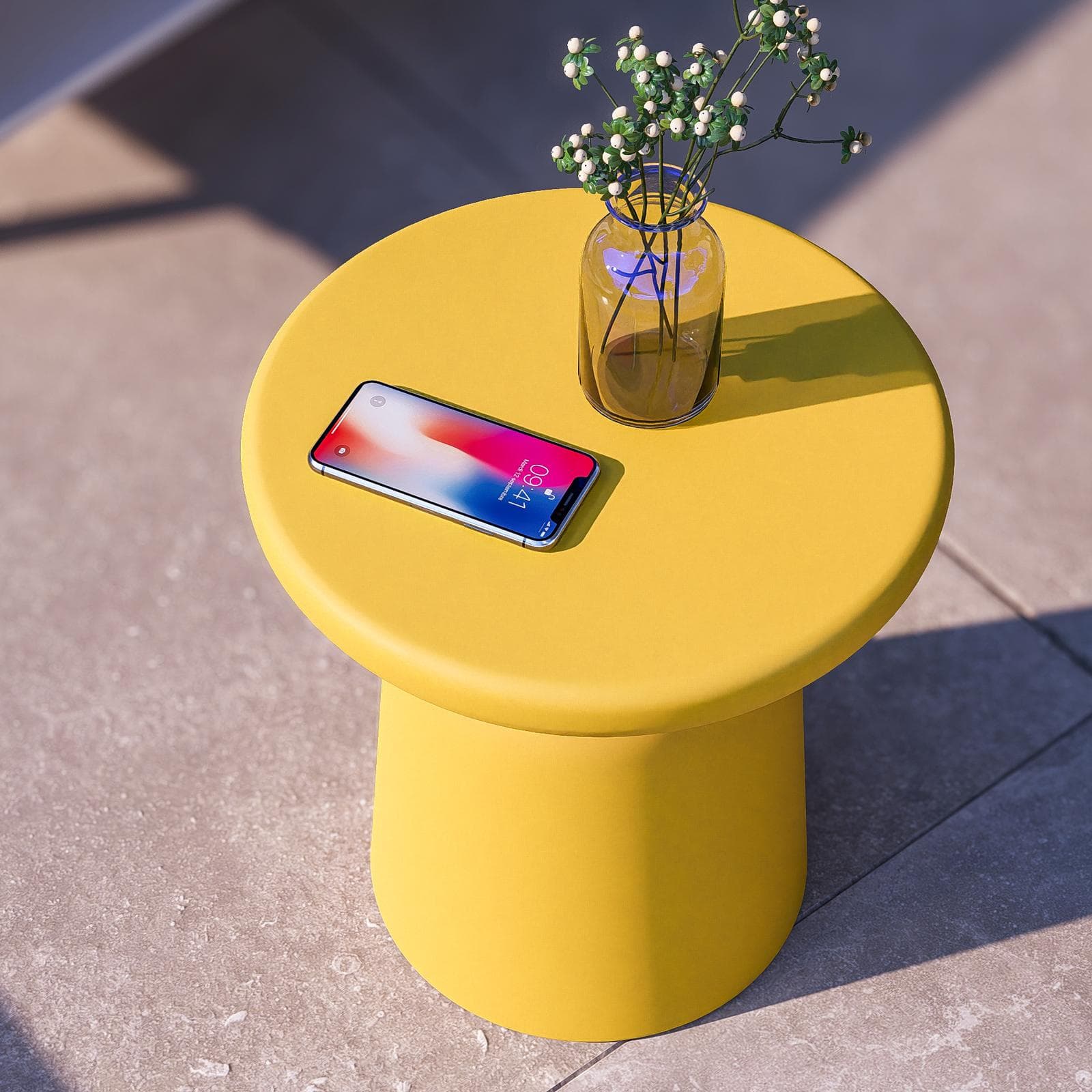 Tavolino rotondo da esterno 38 cm multiuso in polietilene giallo - Fungho