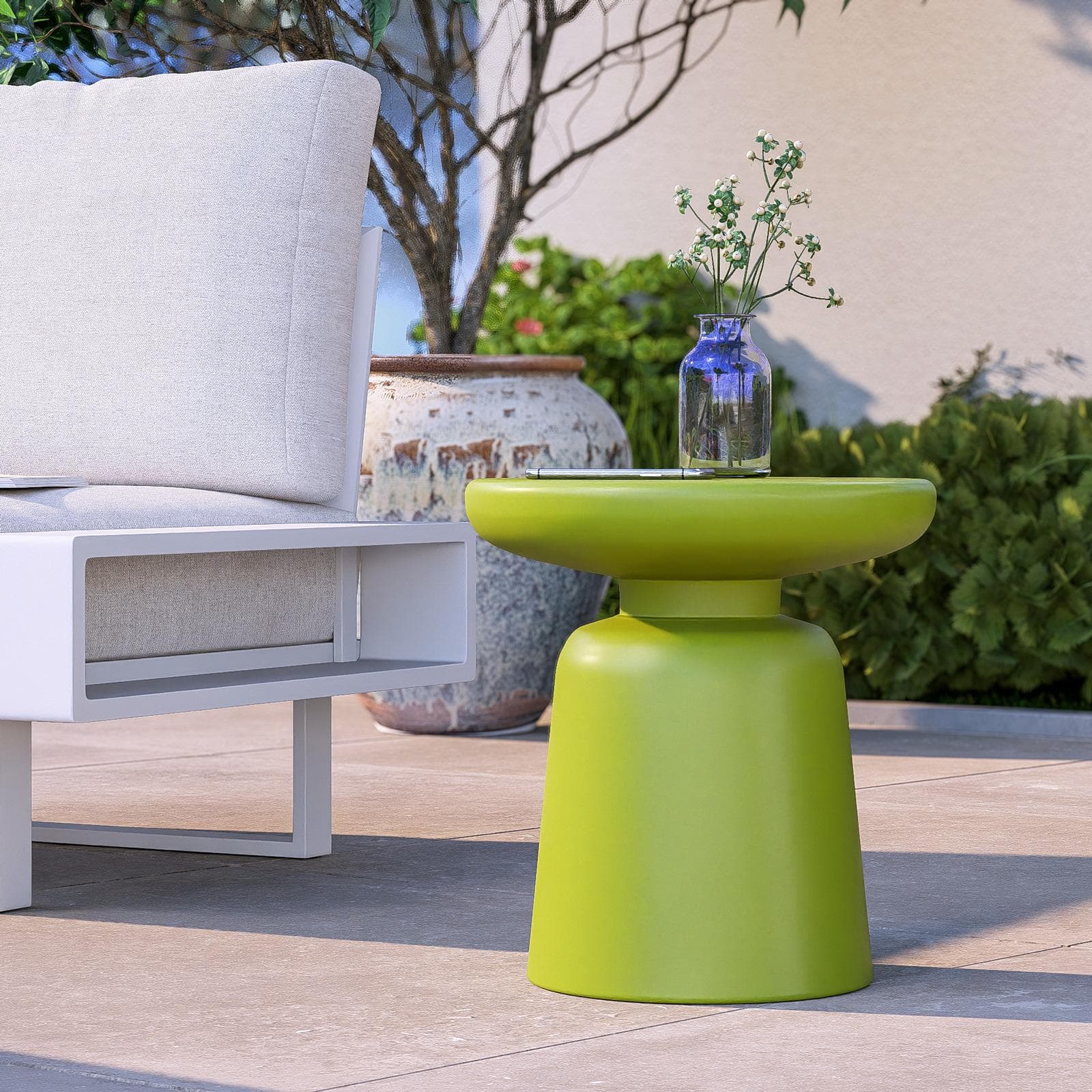 Tavolino rotondo da esterno 38 cm multiuso in polietilene verde kiwi - Fungho
