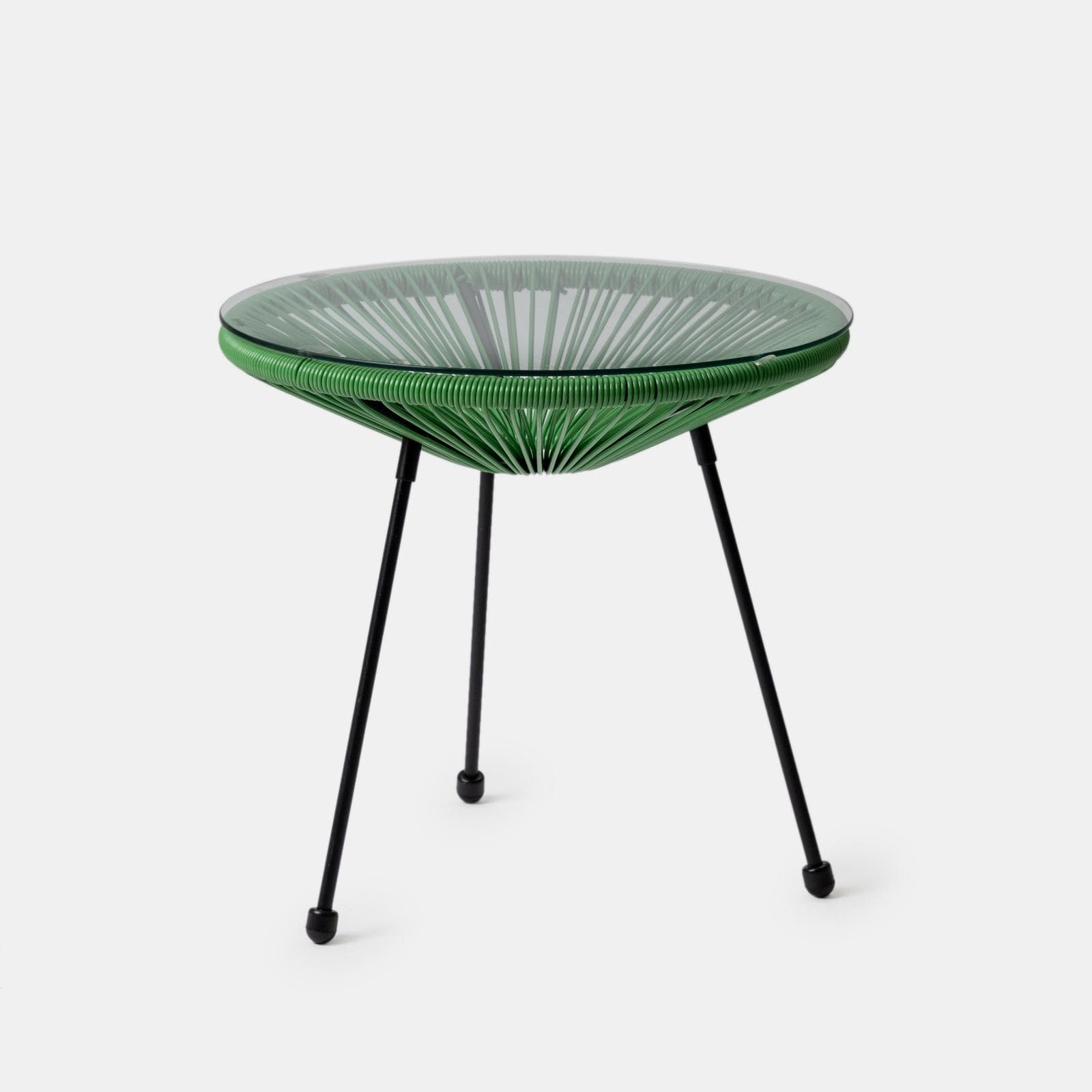 Tavolino rotondo da interno 50 cm in corda verde e piano in vetro - Kalimba