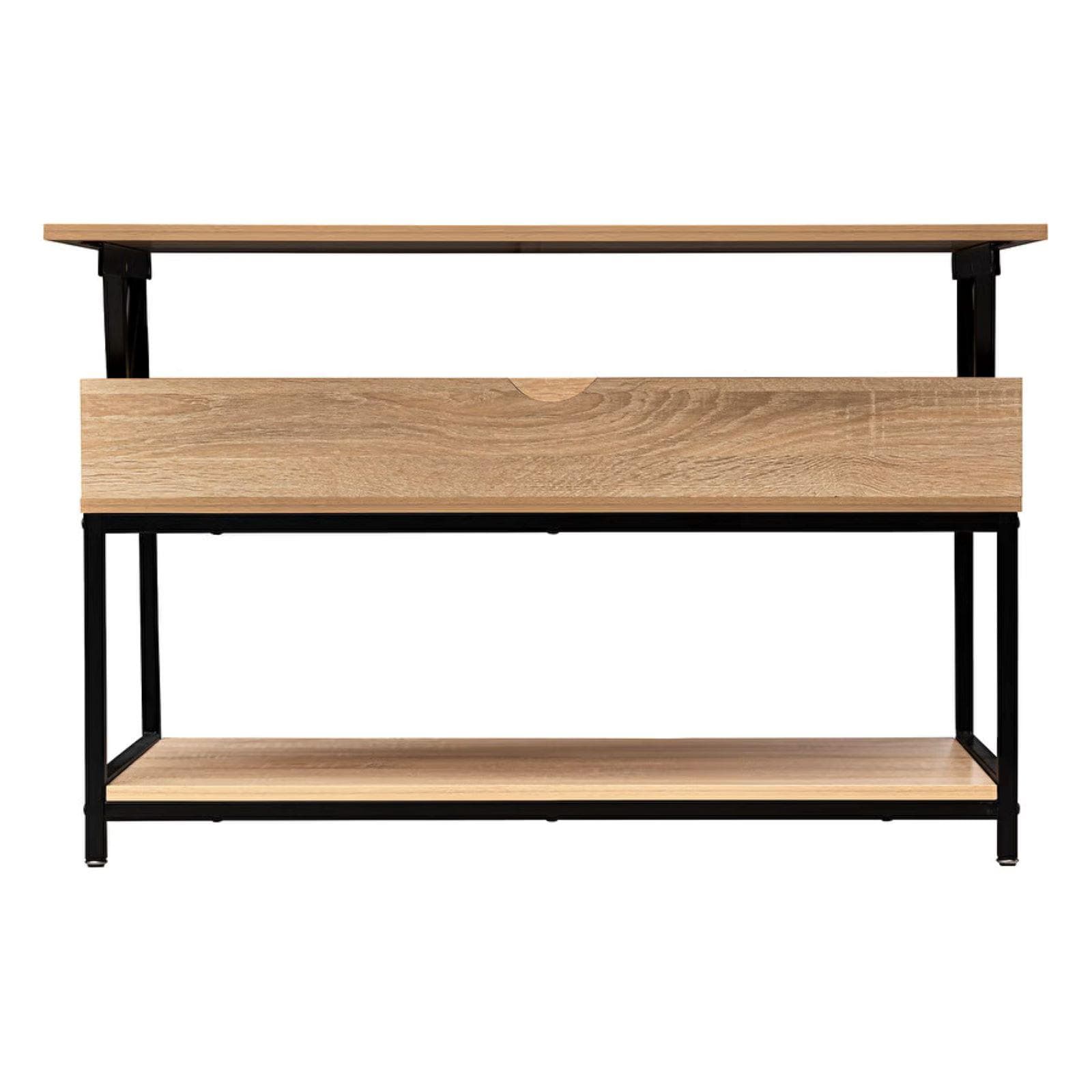Tavolino contenitore sollevabile 95x51h cm effetto rovere e acciaio nero - Emyl