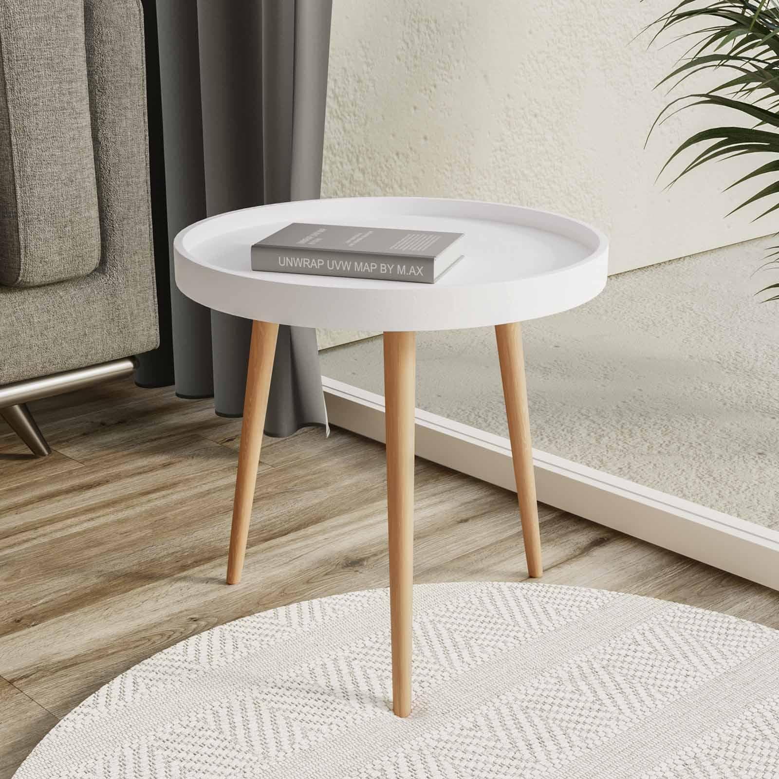 Tavolino 50 cm in polipropilene bianco e gambe in legno - Zebrina