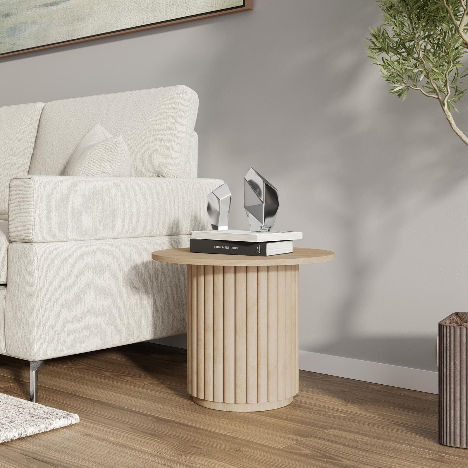 Tavolino rotondo 50 cm in legno di mango cannettato - Kurz
