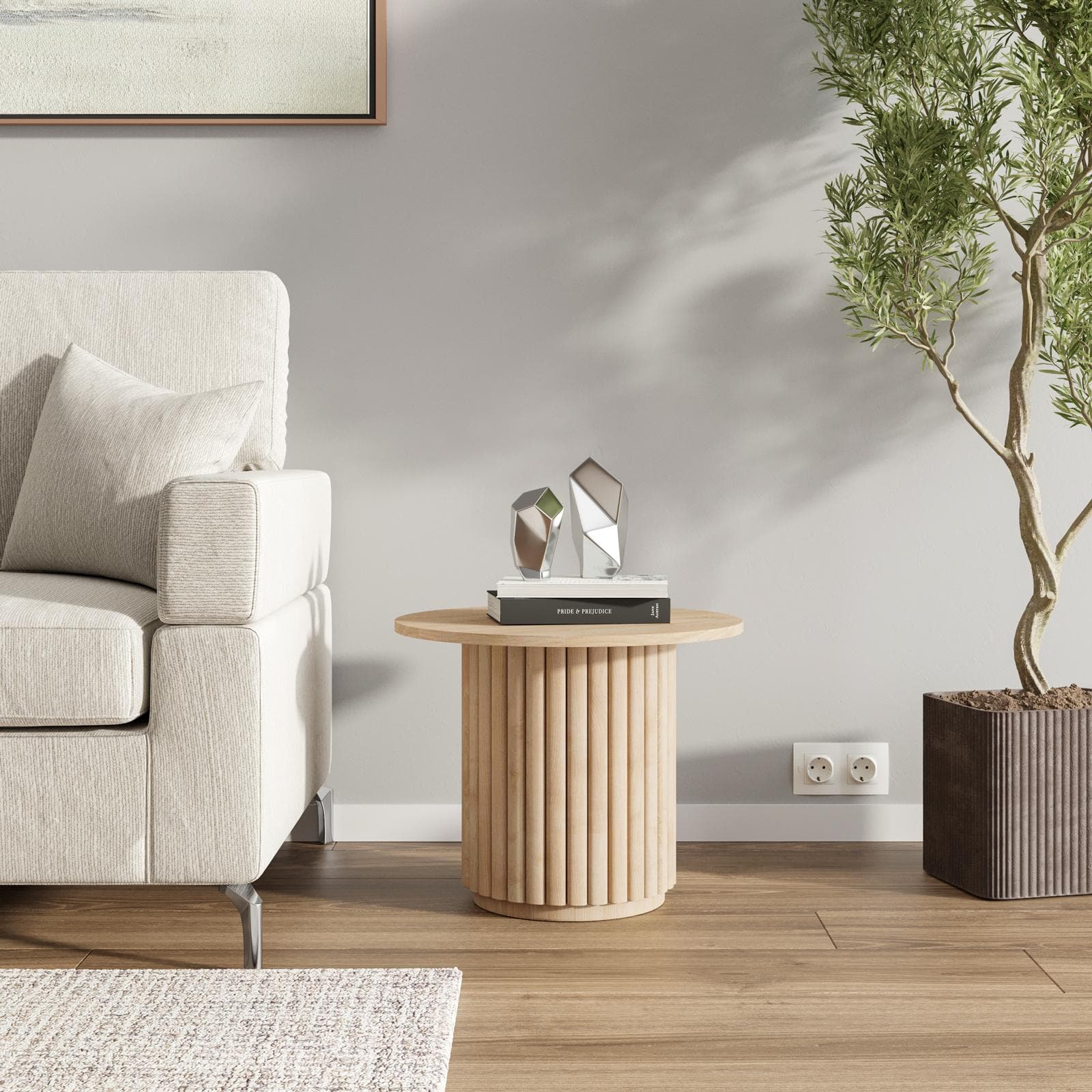 Tavolino rotondo 50 cm in legno di mango cannettato - Kurz