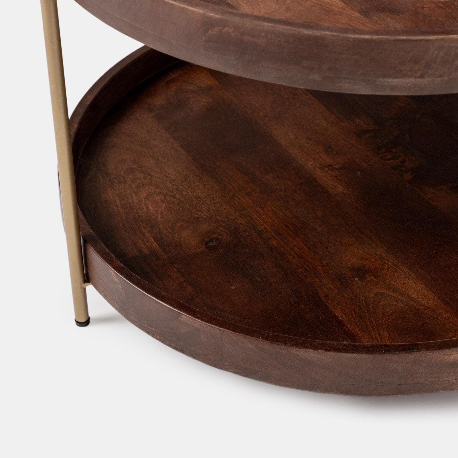 Tavolino rotondo 70 cm in legno di mango effetto noce e metallo - Redondo