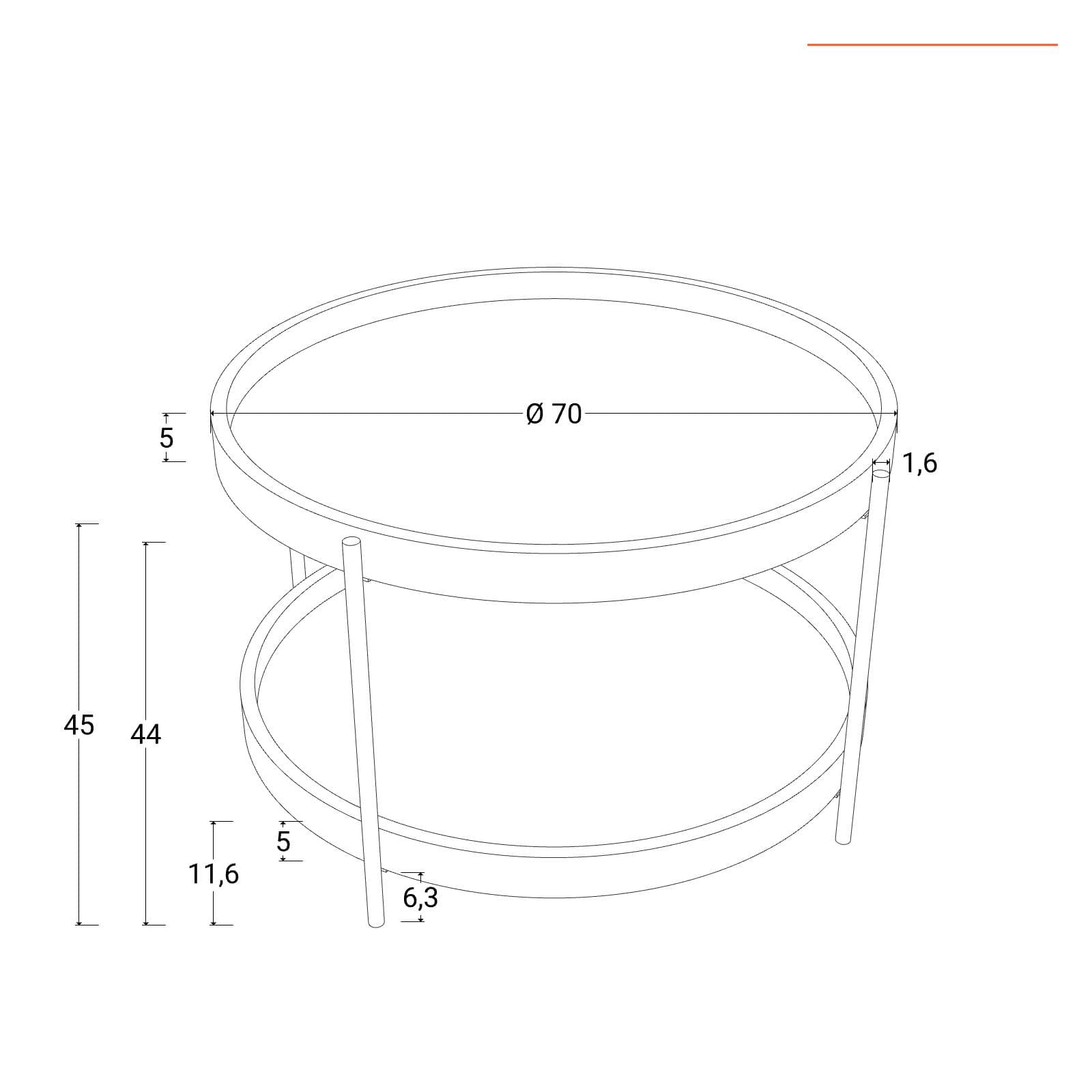 Tavolino rotondo 70 cm in legno di mango effetto noce e metallo - Redondo