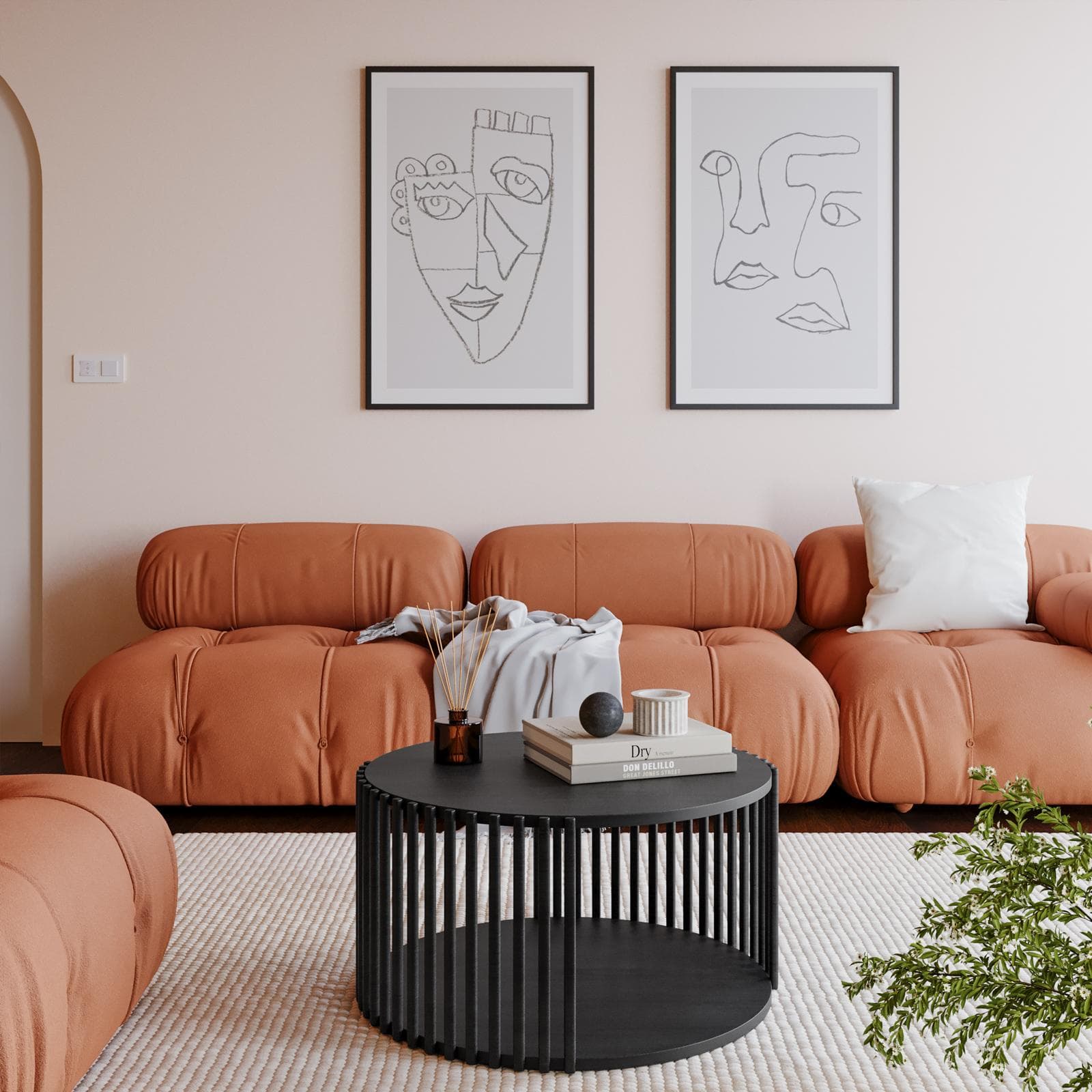 Tavolino rotondo 70 cm in legno di mango nero cannettato con vano portaoggetti - Malua