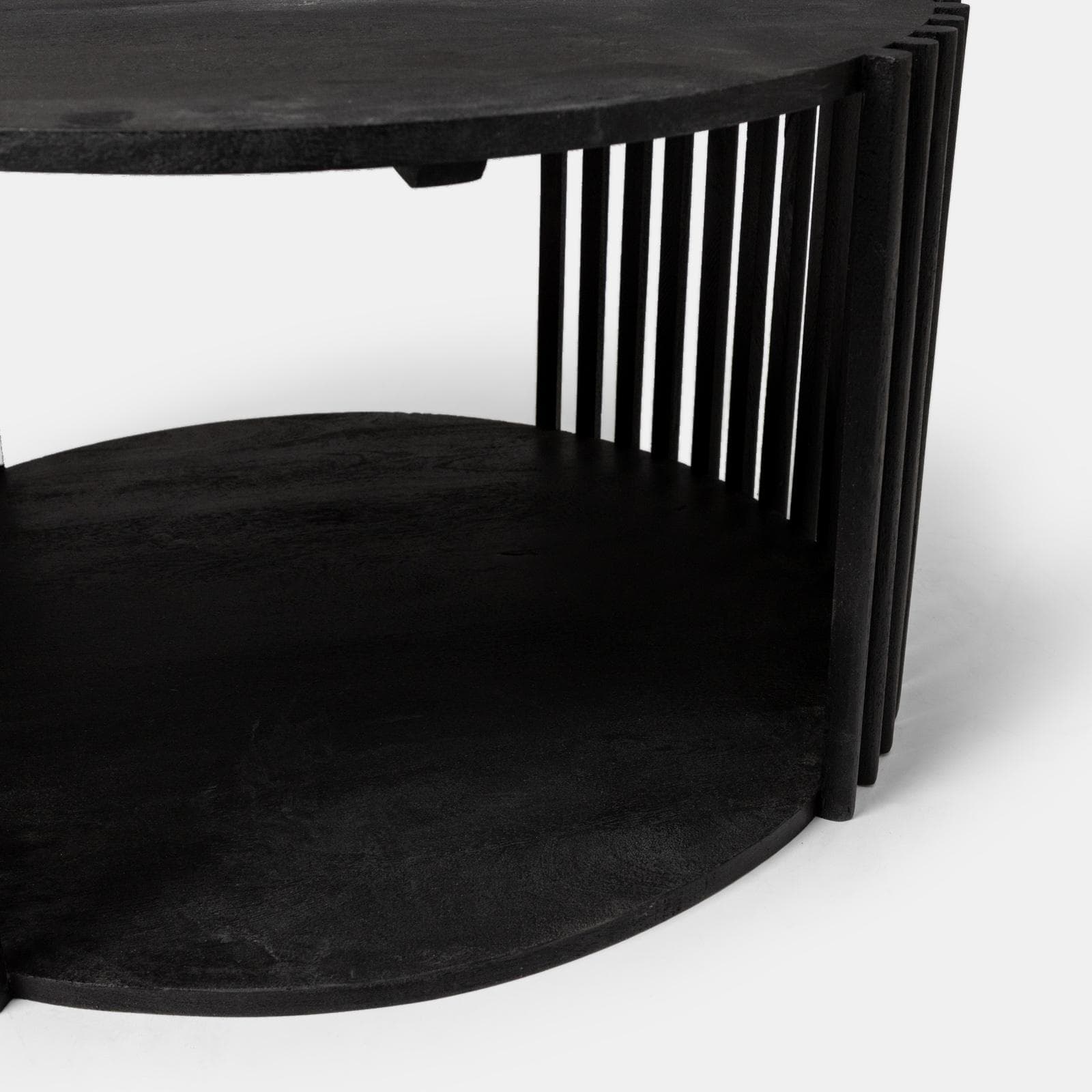 Tavolino rotondo 70 cm in legno di mango nero cannettato con vano portaoggetti - Malua