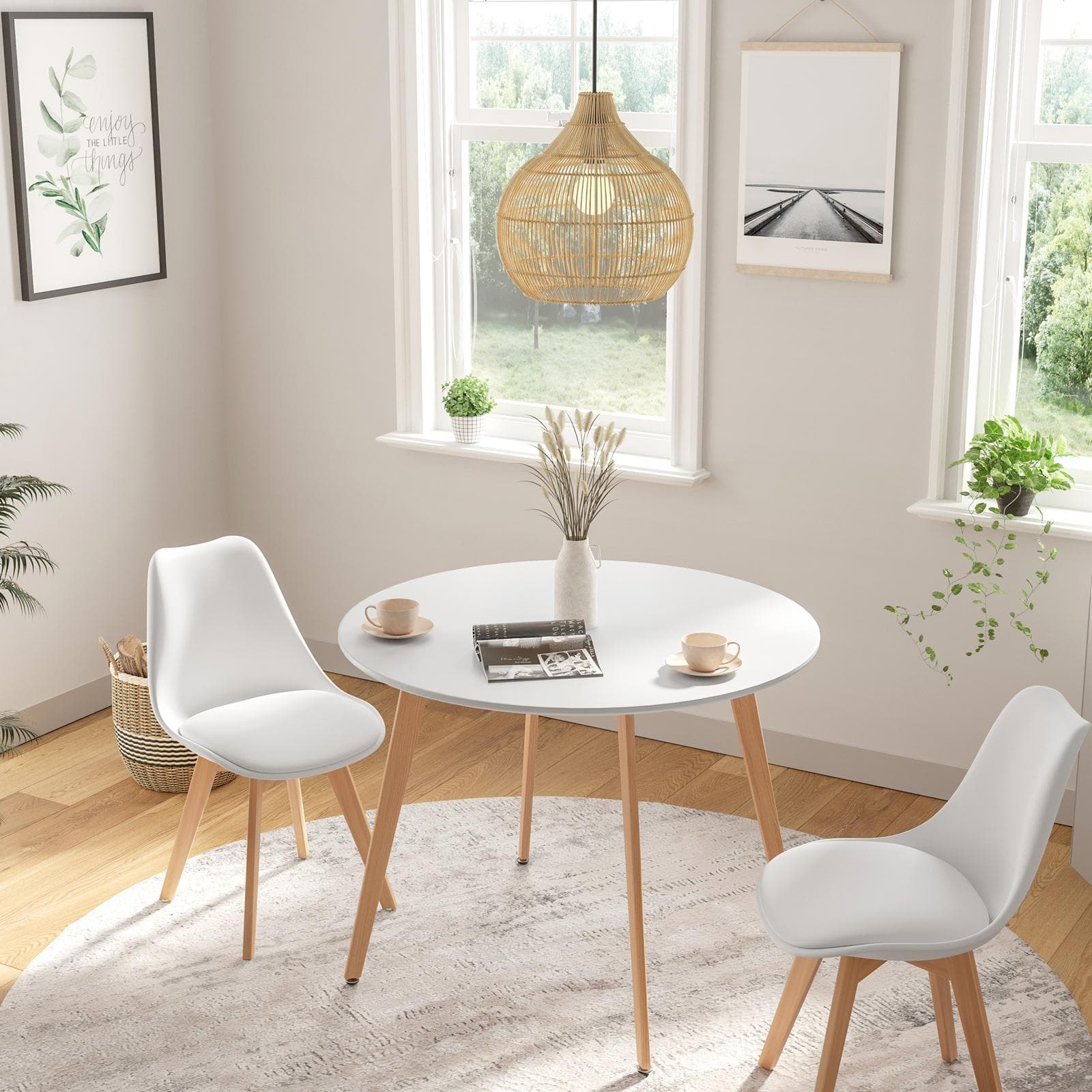 Tavolo 100 cm con top bianco opaco e gambe in legno di faggio - Alborg
