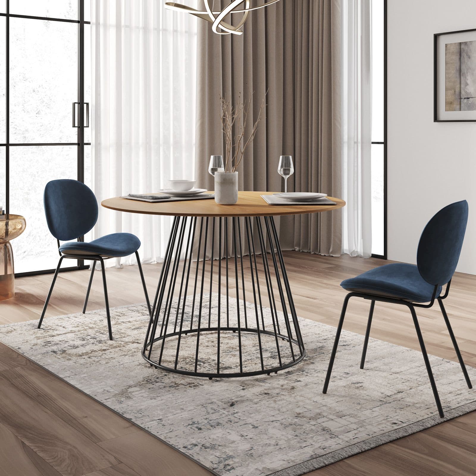 Tavolo da pranzo rotondo 120 cm con piano in rovere e struttura nera - Lizel