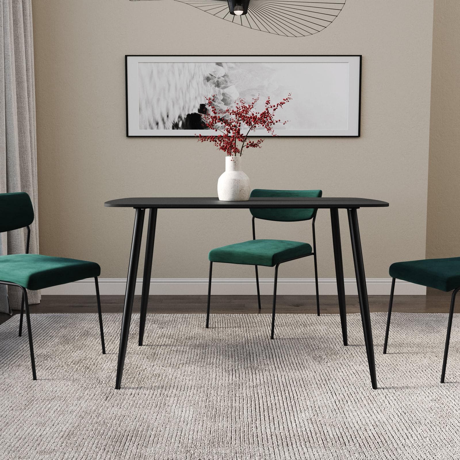 Tavolo 120x70 cm con piano in pietra e gambe in metallo nero - Harvey