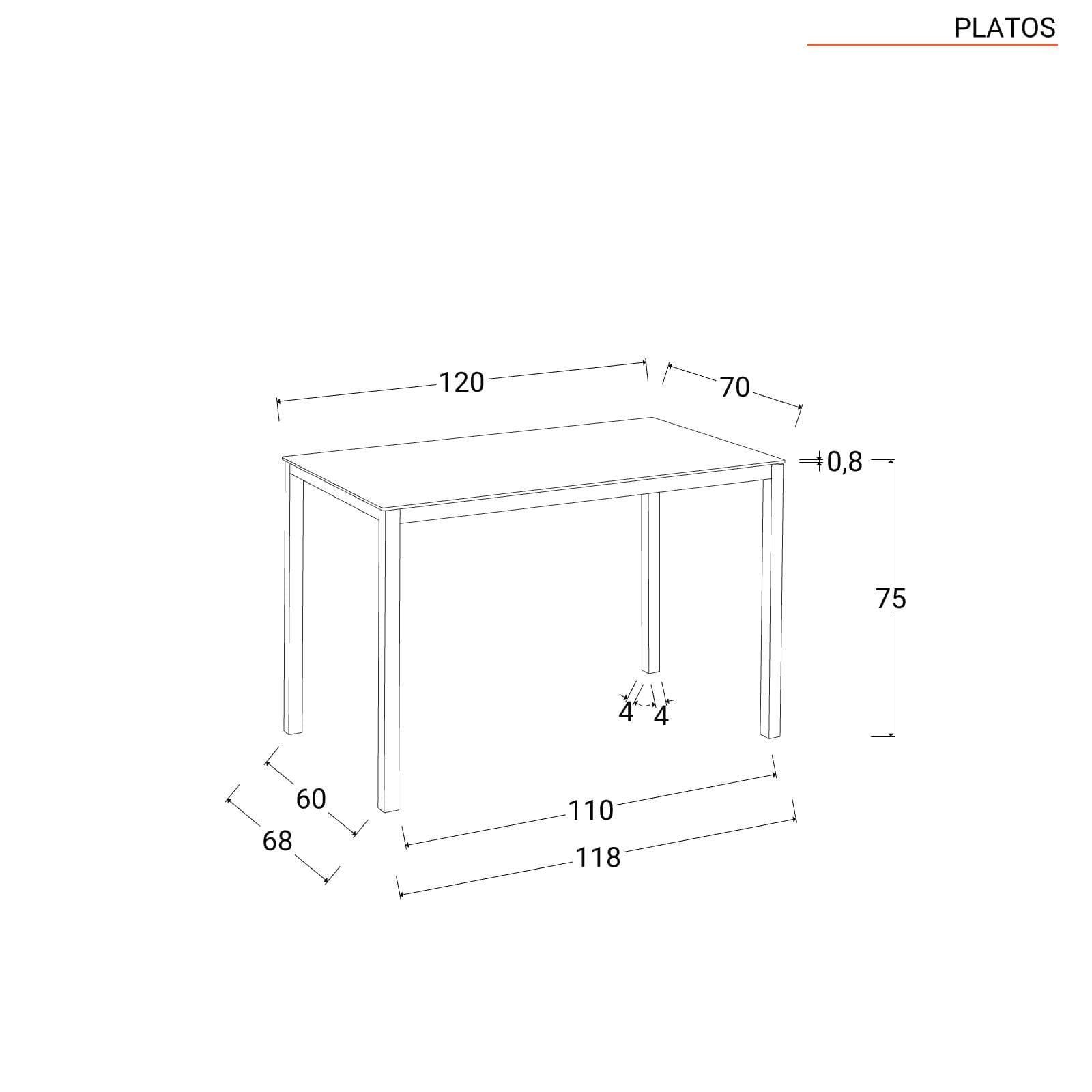 Tavolo 120x70 cm piano in vetro nero 8 mm e gambe nere - Platos