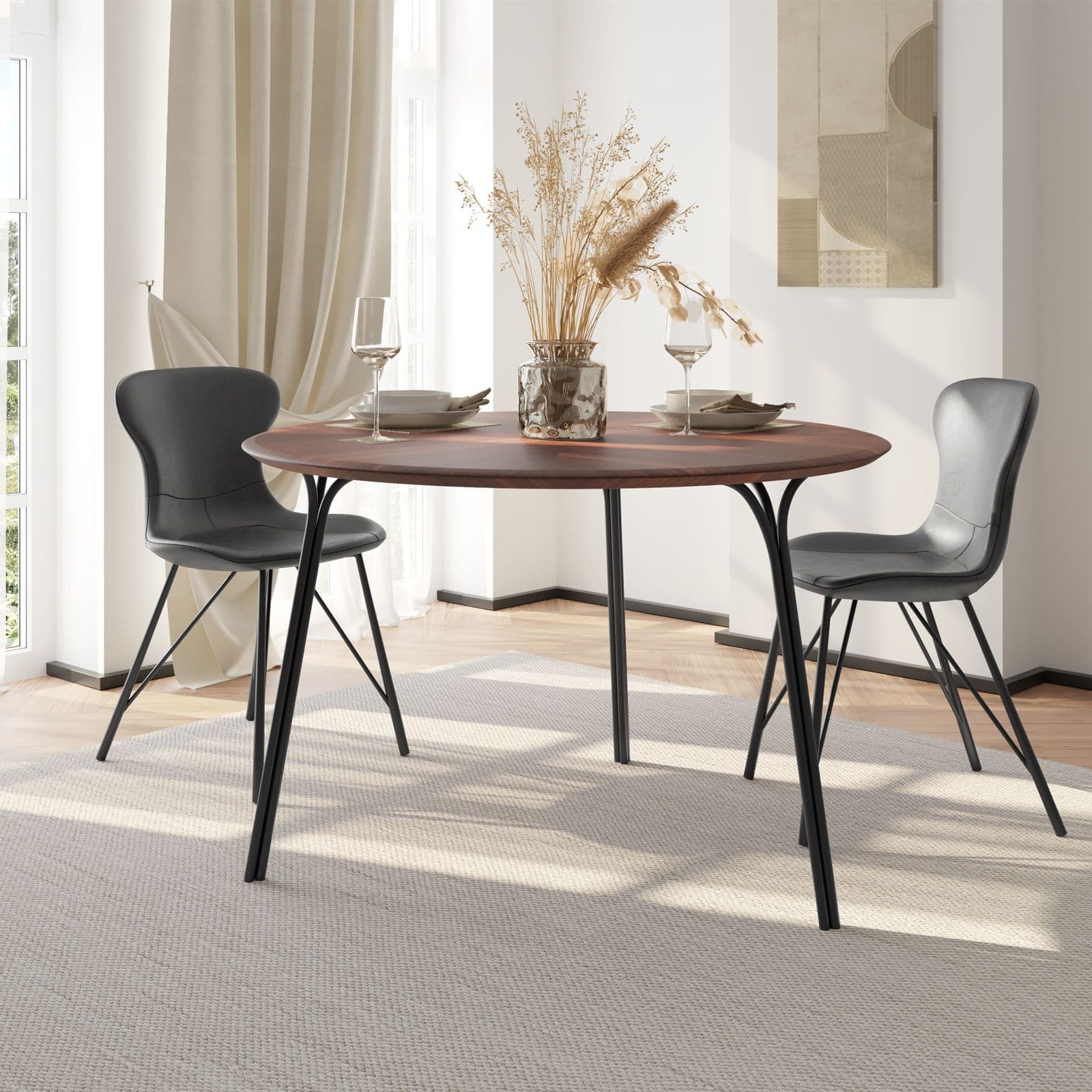Tavolo da pranzo rotondo 120 cm effetto rovere e gambe in metallo nero - Trico