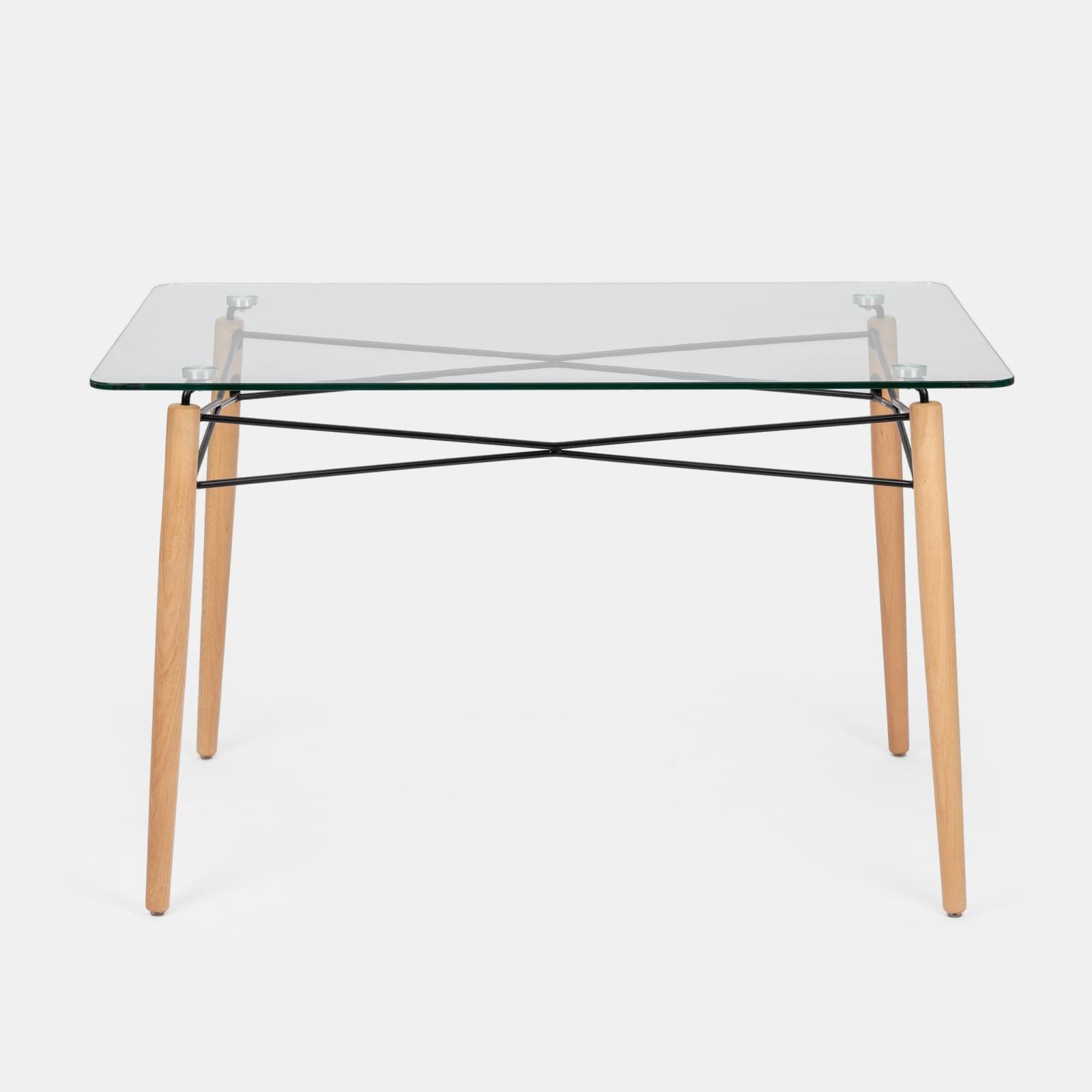 Tavolo 120x80 cm con piano in vetro e gambe in legno di faggio - Kins